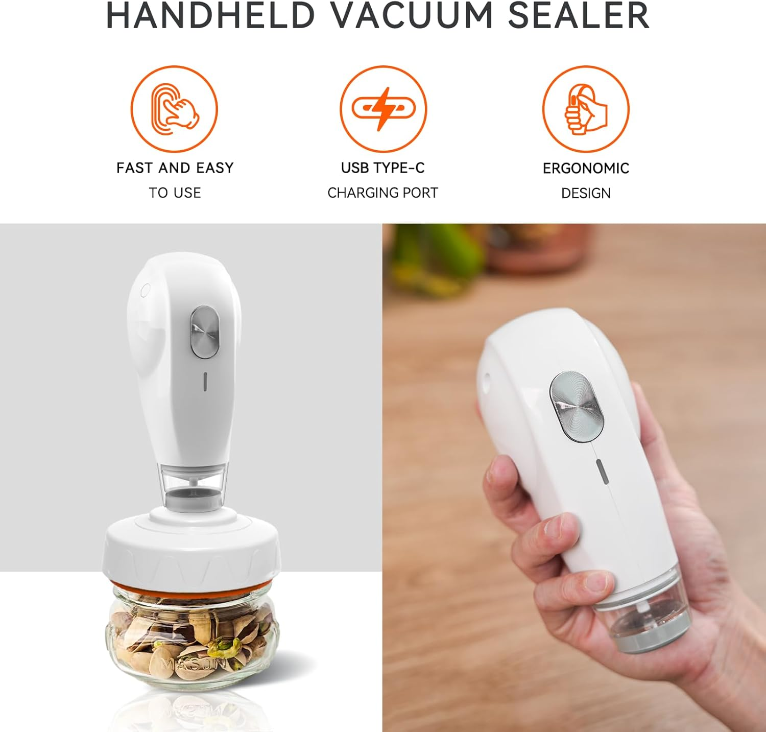 Electric Vacuum Sealer Kit, All in One for Mason Jars, Bags, and Wine Bottles, Ideal for Food Storage, Beverage Saver, Meal Prep, Pickling and Preserving image number 3