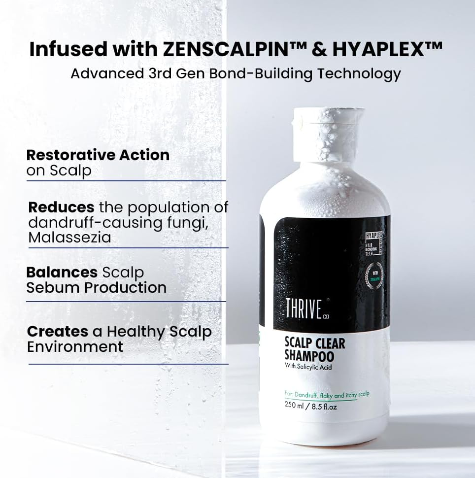 Thriveco Scalp Clear Shampoo for Dandruff Control | Daily Use Shampoo with Zenscalpin&trade;, Hyaplex&trade;, Salicylic Acid | for Dandruff, Flaky & Itchy Scalp | for Men & Women | 250Ml (250 Ml)
