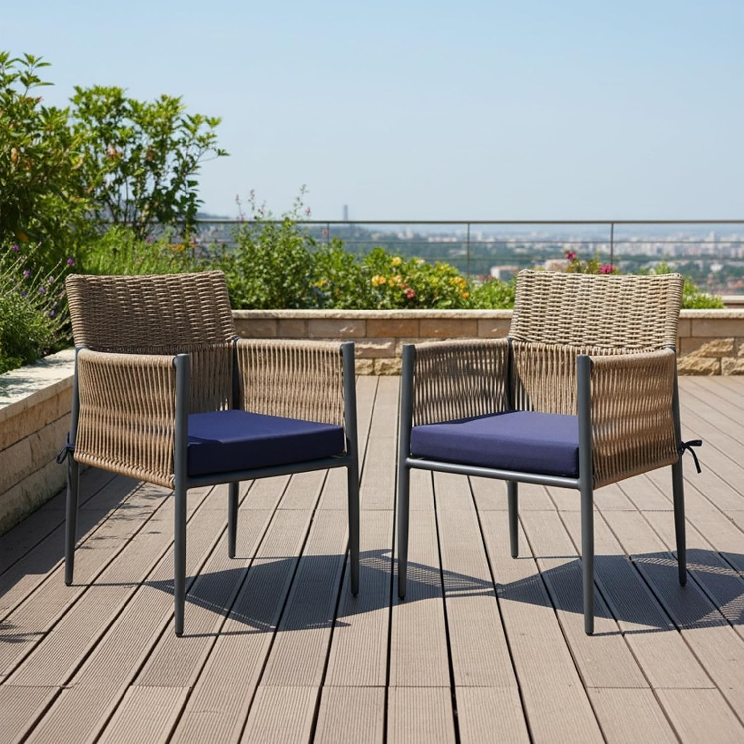 LIWEGHT Patio Chair Cushions 48X48X8Cm Waterproof Seat Cushion for Outdoor Furniture,Fade-Resistant Patio Furniture Replacement Cushions,Waterproof Zipper&Straps Garden Couch Chair Pads, Navy Blue