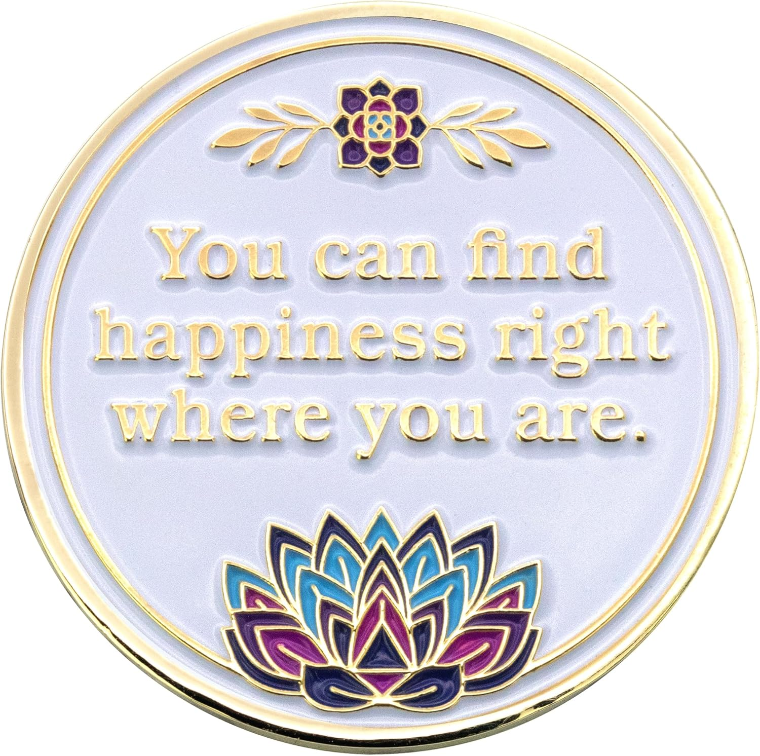 30 Days AA Coin - Sobriety Mint 'In Bloom' Lotus Flower Recovery Medallion/Chip - White/Gold - 1 Month image number 2