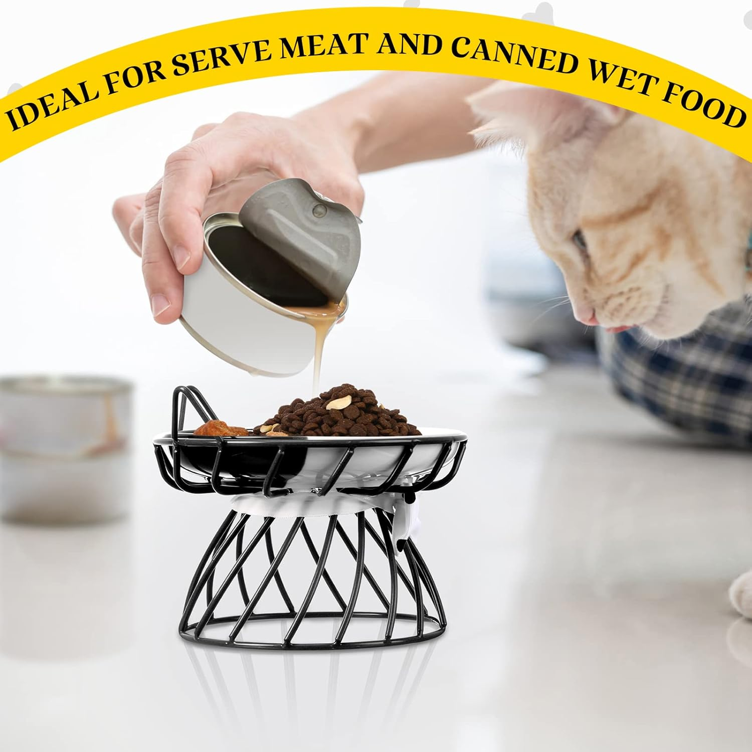 Sunnyray Cat Feeder, 4 Pcs Elevated Ceramic Cat Bowls with Metal Stand, Whisker Friendly, anti Vomit, Dishwasher Safe, for Dog Pet (Multicolor) image number 4