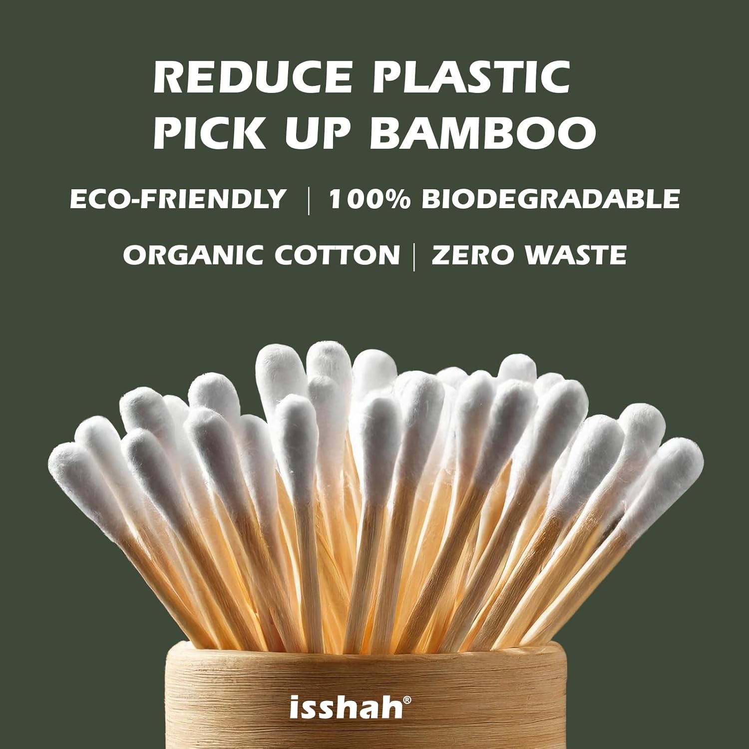 Bamboo Cotton Swabs - 500 Count - Vegan Cotton Swabs, Eco Friendly Double Tips, Plastic Free Ear Sticks, All Natural 100% Biodegradable Organic Cotton Buds By image number 5