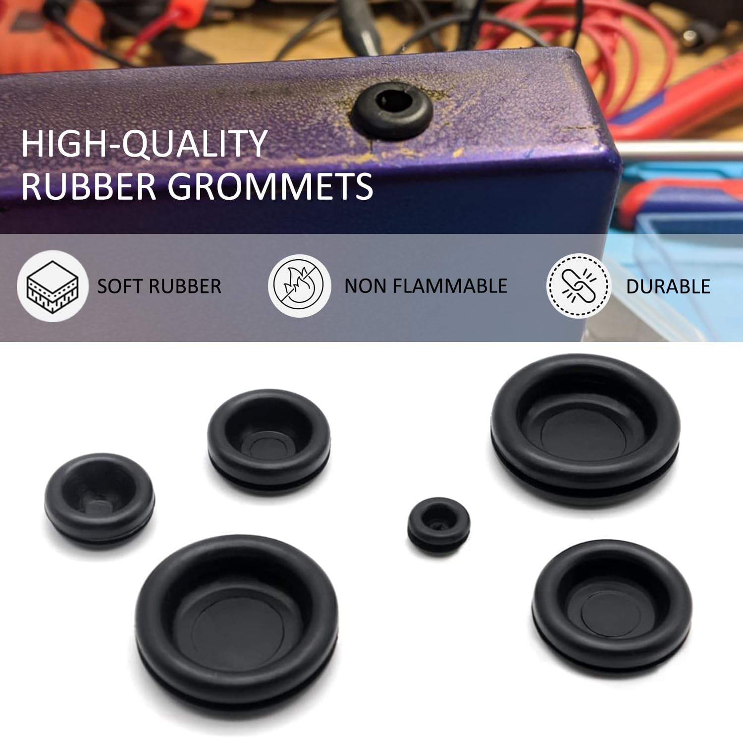 170PCS Rubber Grommet Kit - Closed Rubber Hole Plugs, Firewall Grommets for Automotive Wiring Protection - Drill Hole Sizes M7.14 to M25.4 image number 5