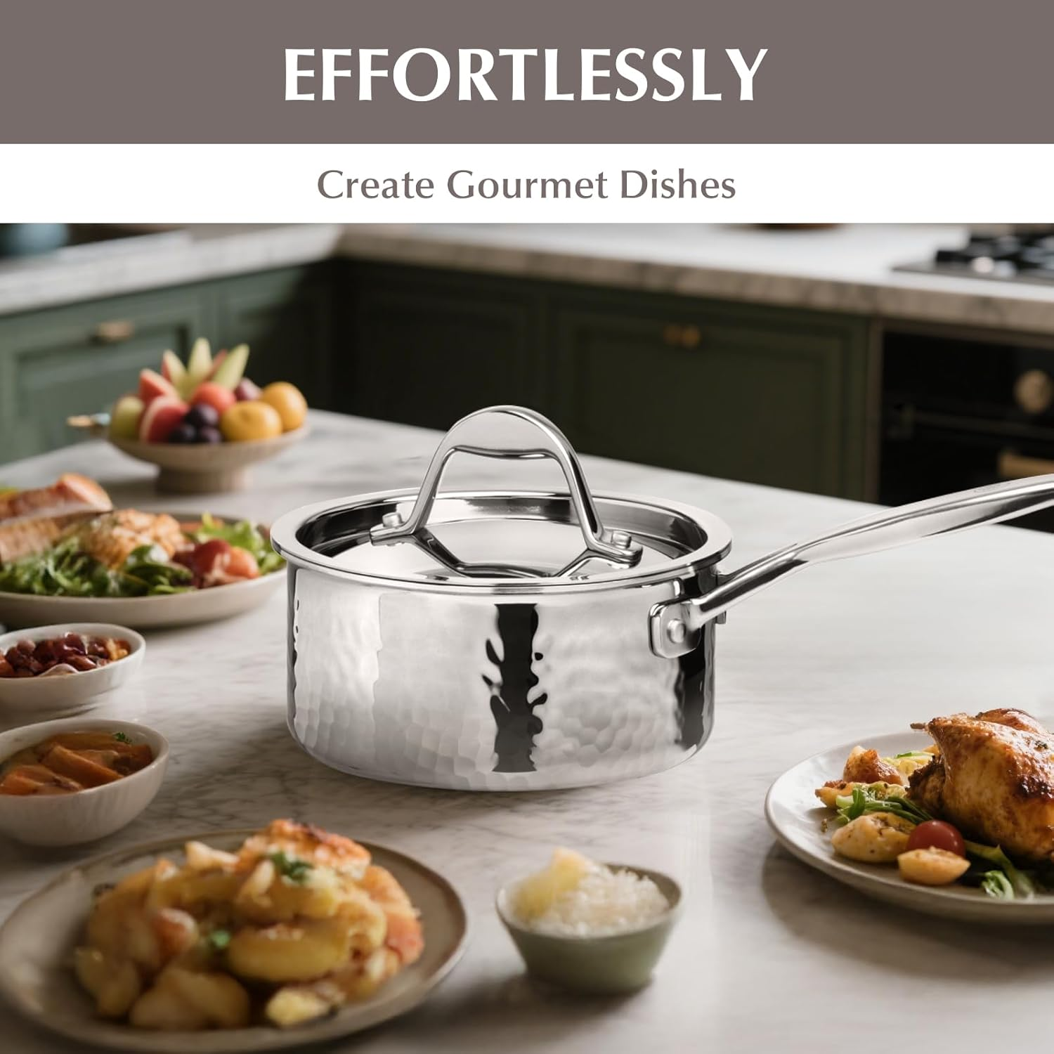 16Cm Tri-Ply Stainless Steel Saucepan with Lid, 18/10 Stainless Steel Pot, Sauce Pan, Oven Safe Cooking Pot, Induction Compatible, Dishwasher Safe image number 5