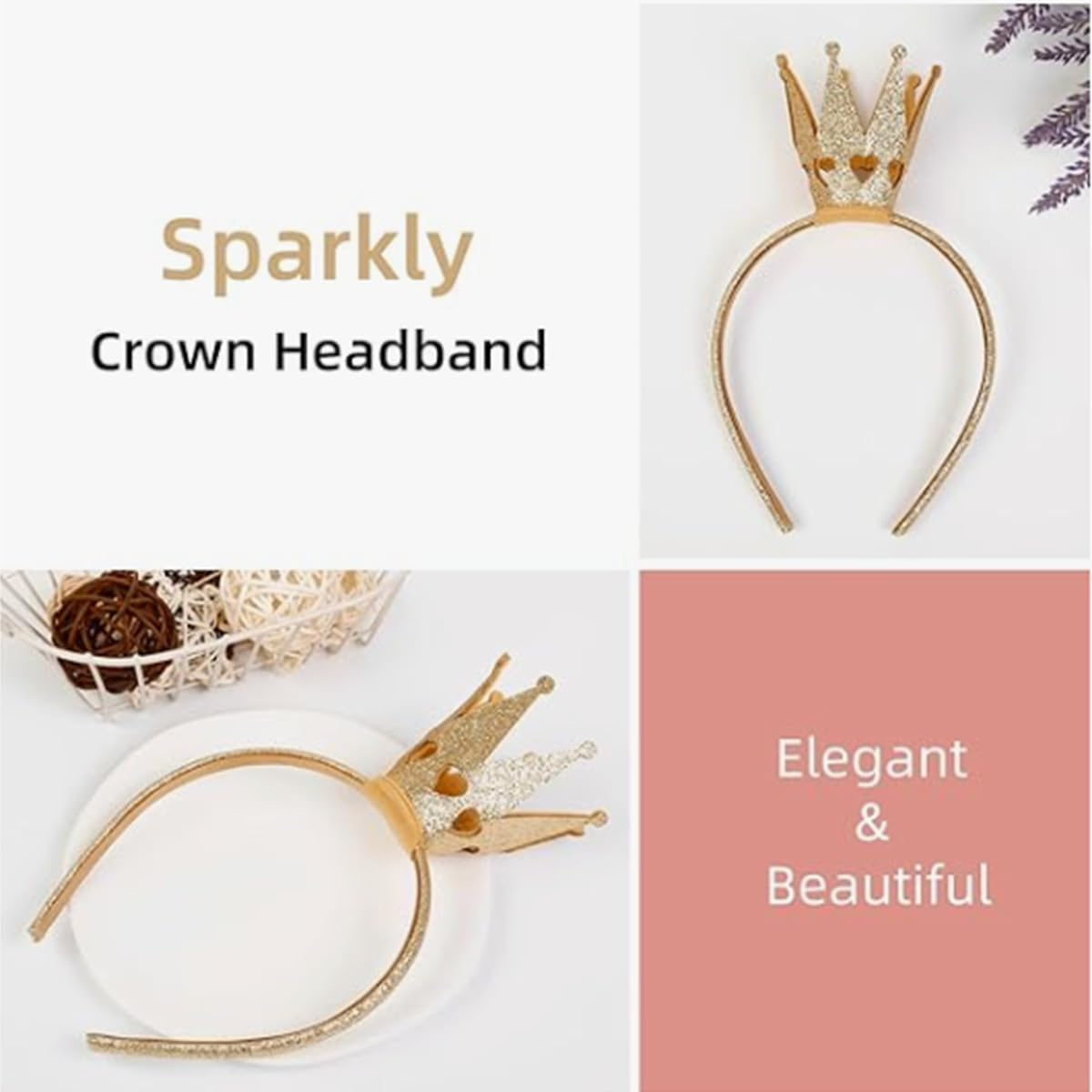 Girls Glitter Crown Hairband Princess Headband Bands for Women Baby Kids Toddler, Crown Shiny Headband Girls Rhinestone Headwear Hair Accessories for Birthday Party image number 4