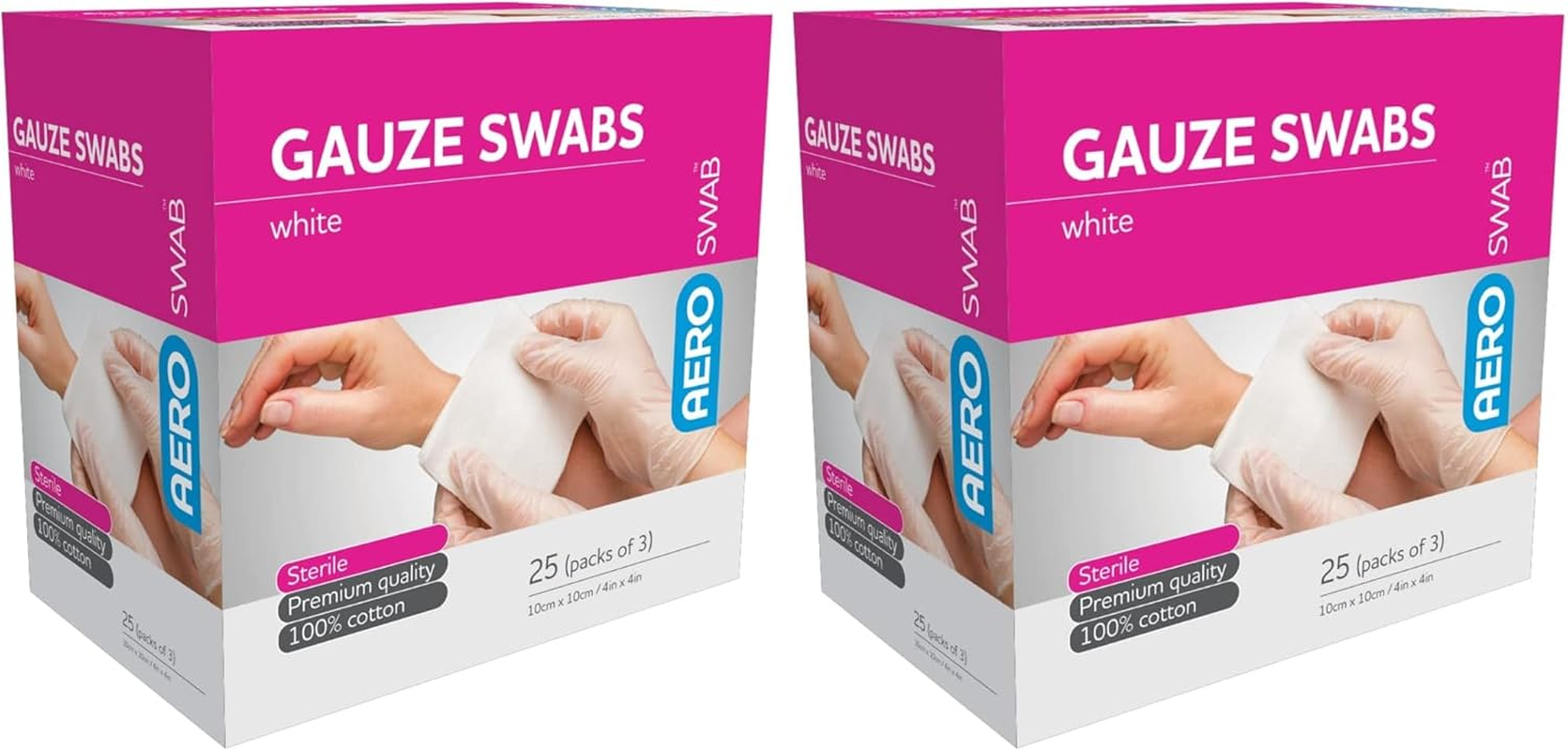 Aero Healthcare Aeroswab 8Ply 25 Pieces Gauze Swab Box of 3 10 X 10Cm, 75 Count (Pack of 2) image number 2