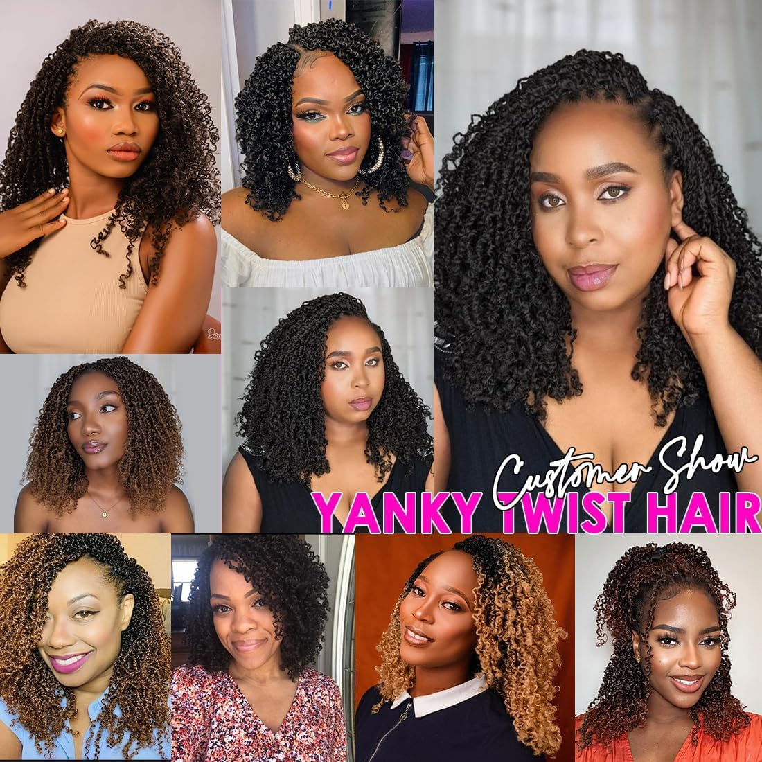 Youngther Yanky Twist Crochet Hair Pre Twisted Fluffy Spring Twist Curly Crochet Hair Pre Looped Synthetic Hair Extensions 12 Inch 1B Pack of 2 image number 5