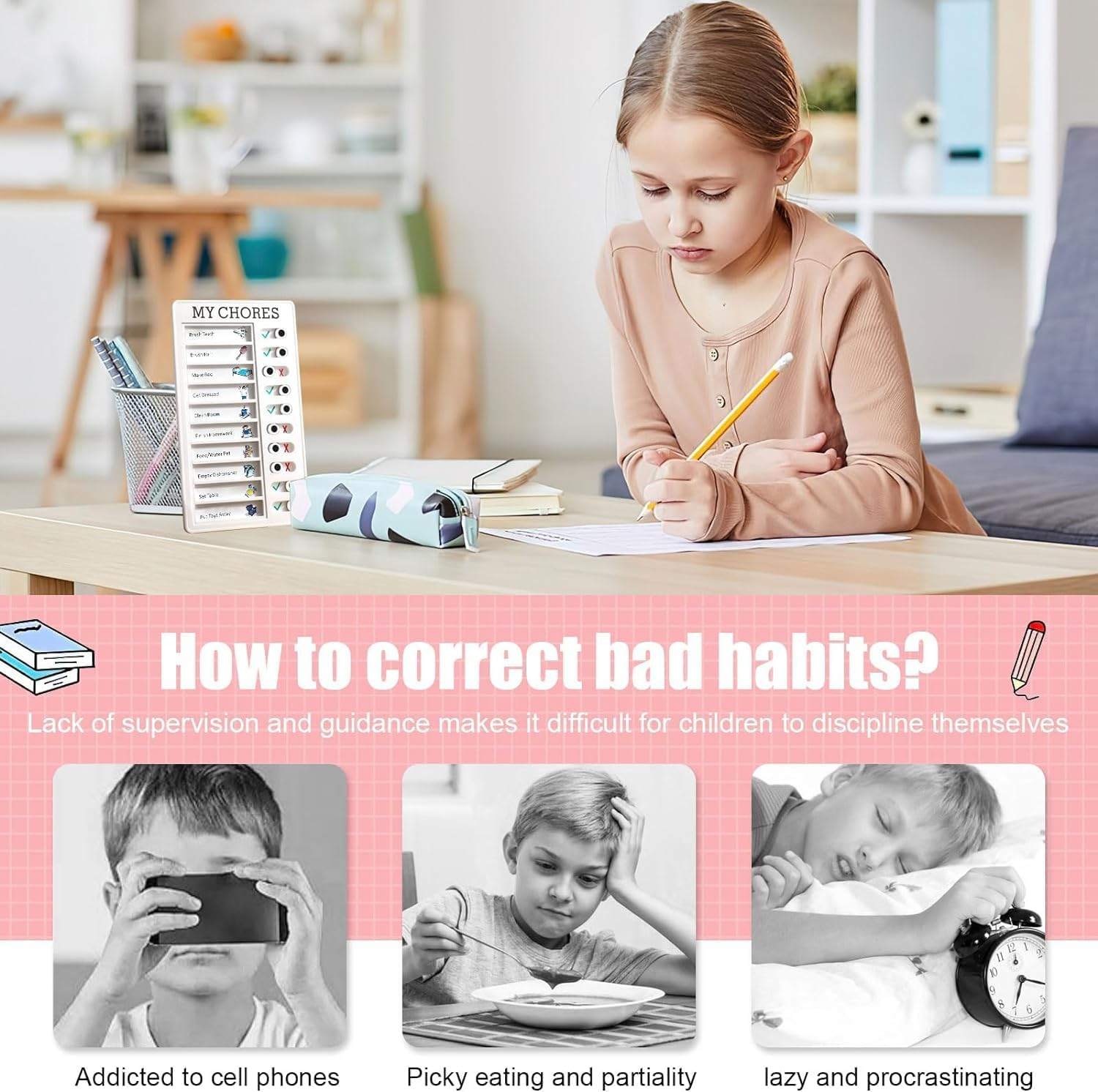 Chore Chart, 4PCS Chore Chart Kids Daily Planner, Reusable Chore Checklist for Planning with 20 Detachable Cardstock for Teacher Calendars Planners to Do List(4 Colour) image number 6