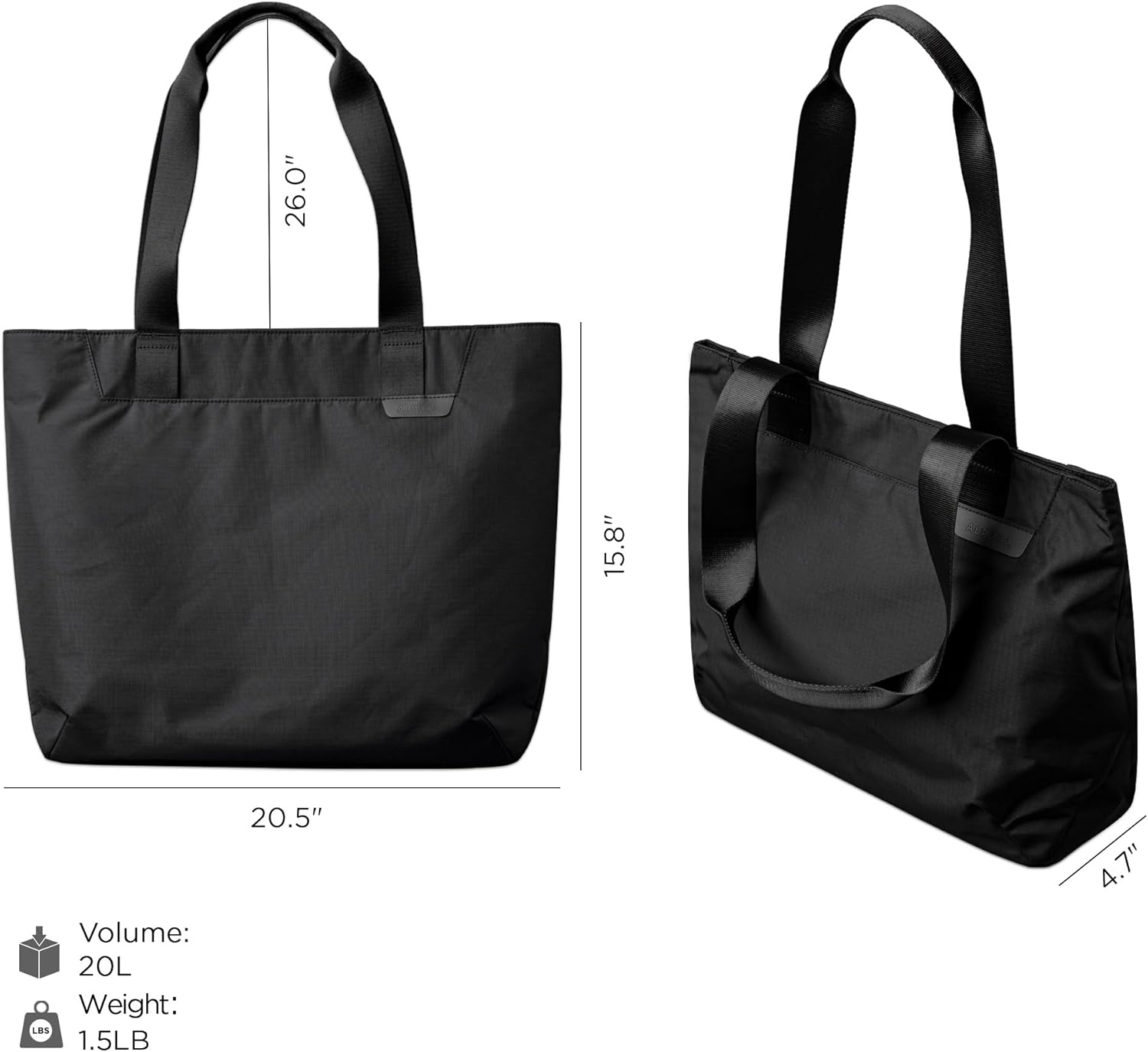 ALPAKA Elements Tote 20 L - Spacious Interior Tote Bag with Foldable,Semi-Padded Sleeve Fits 16" Laptop, Built in Bottle Pocket,Magnetic Closure,Waterproof Fabric,Carabiner Loops,Black Axoflux 210D image number 4