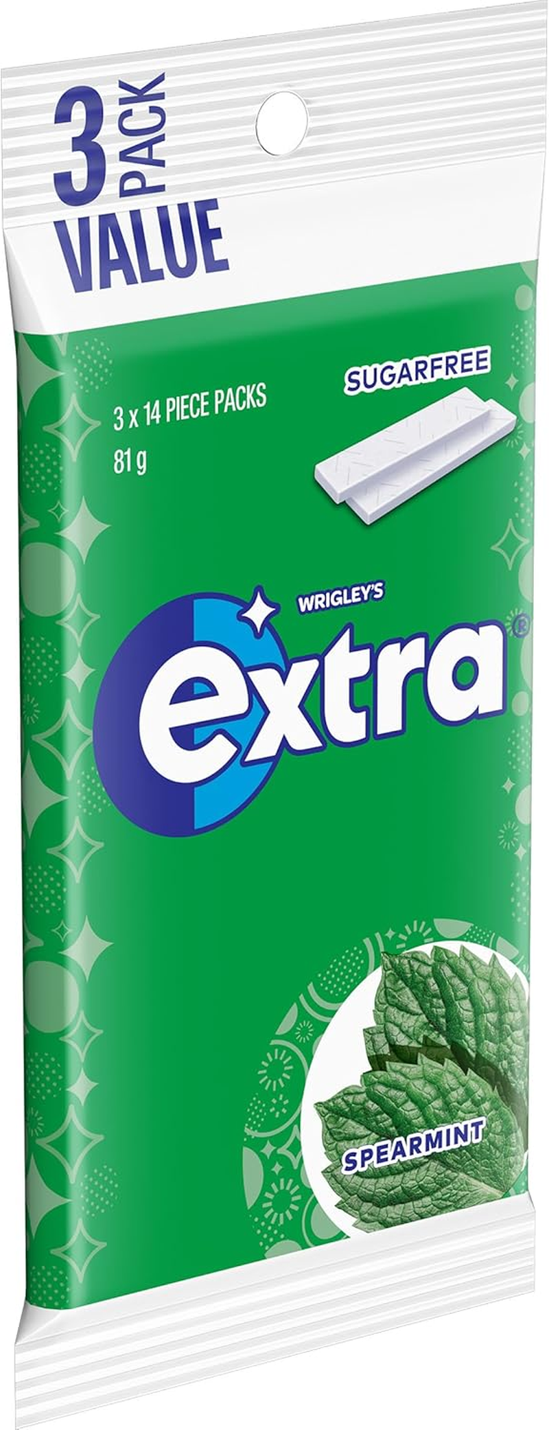 Extra Spearmint, Sugar Free Chewing Gum, 3 Packets with 14 Pieces image number 2