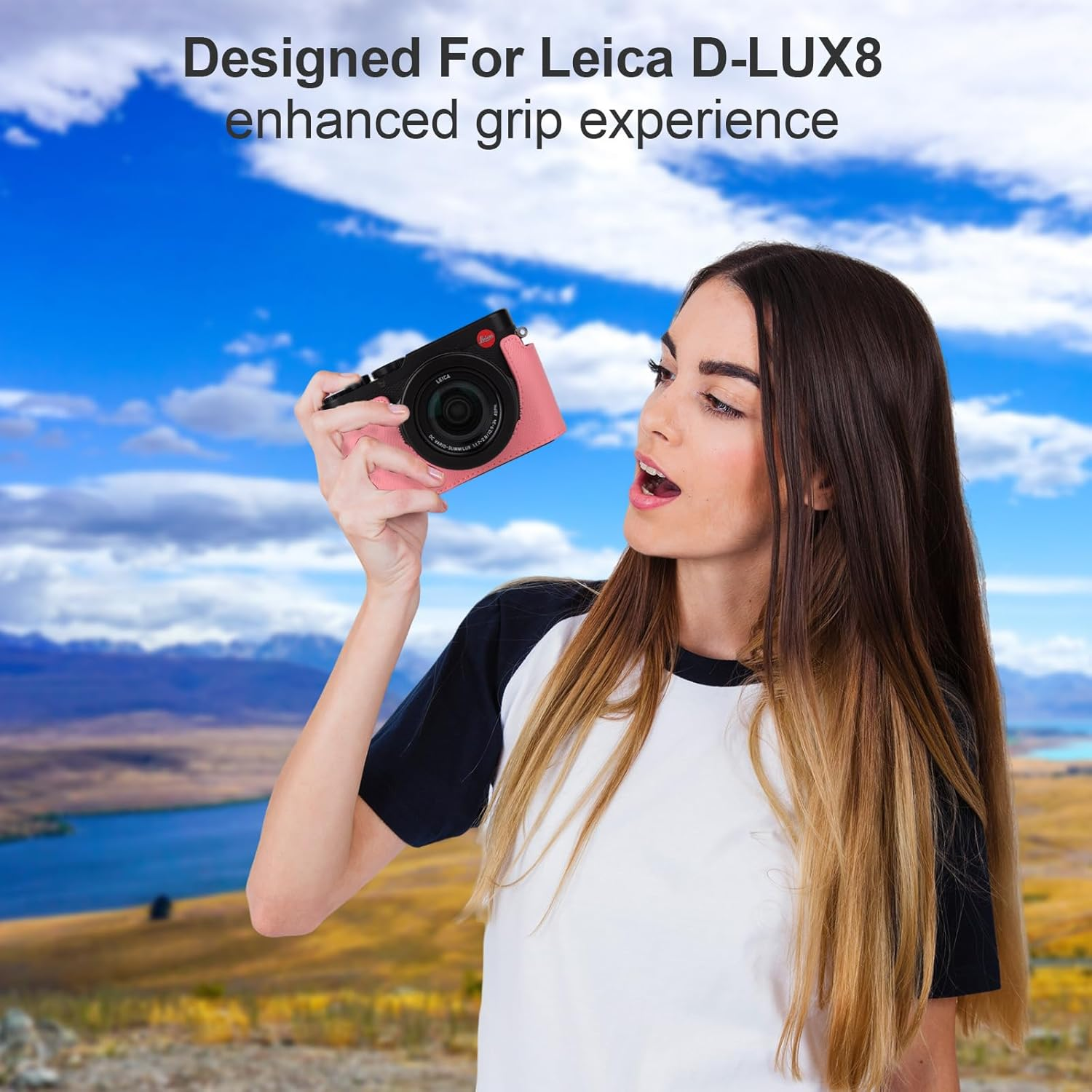 VOVMOEYA Leica D-LUX8 Camera Case Cover Kit for Leica DLUX8 Half Case D-LUX 8 Camera Cover with Front Lens Cap and Shoulder Strap - Blue image number 4