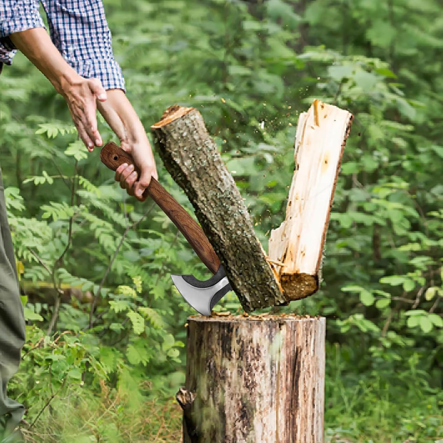 Wood Axe Small Outdoor Camp Hatchet for Splitting and Kindling, Hand-Forged with Sheath High Carbon Steel Garden Camping Tools Survival Chopping Forged Viking Axe with Beech Handle image number 4