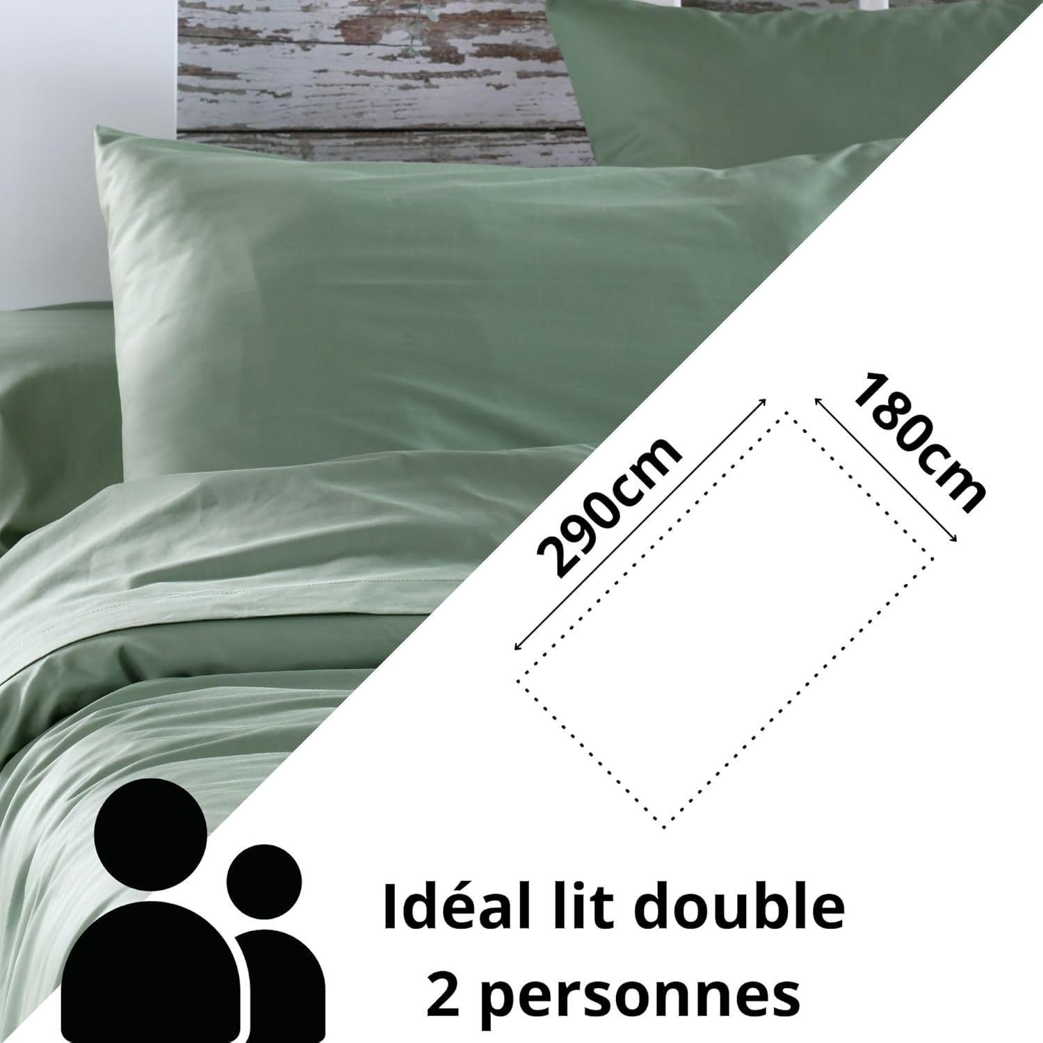 STOF Flat Sheet - Size 180 X 290 Cm - Quality Cotton Percale - 100% Cotton with Oeko-Tex Certified - Colour Green - Elys&eacute;e Model - Home Bed Linen - Soft and Comfortable image number 5