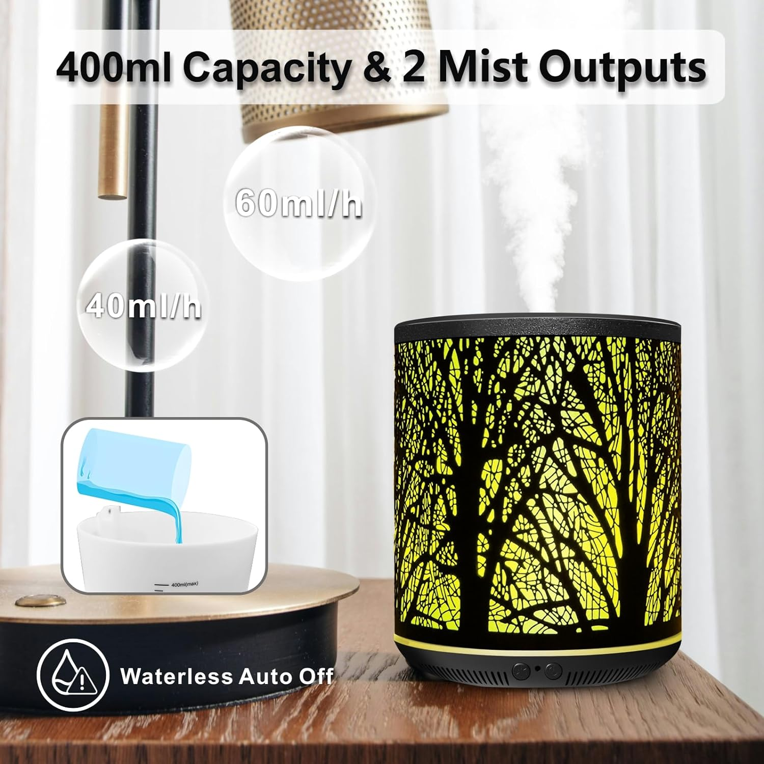 Sunfuny Essential Oil Diffuser, Aromatherapy Metal Oil Diffuser 400Ml with Remote Control, Ultrasonic Aroma Diffuser Mini Air Humidifier Fragrance Vaporizer with 7 Color LED Light (Black Forest Iron) - Black Forest image number 1
