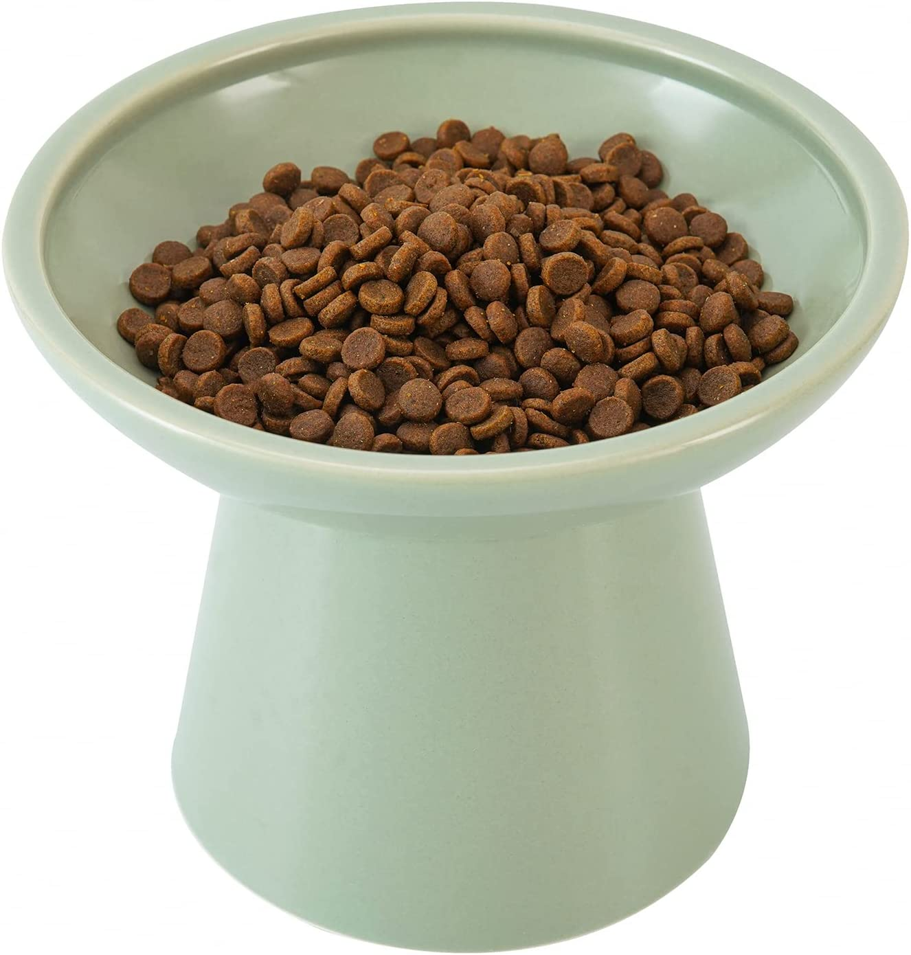 Extra Wide Elevated Cat Bowls - Ceramic Food Bowl 6.2" Raised, Shallow Dish for Whisker Fatigue, Lead & Cadmium Free, 5" Good Height for Feeding - Pink