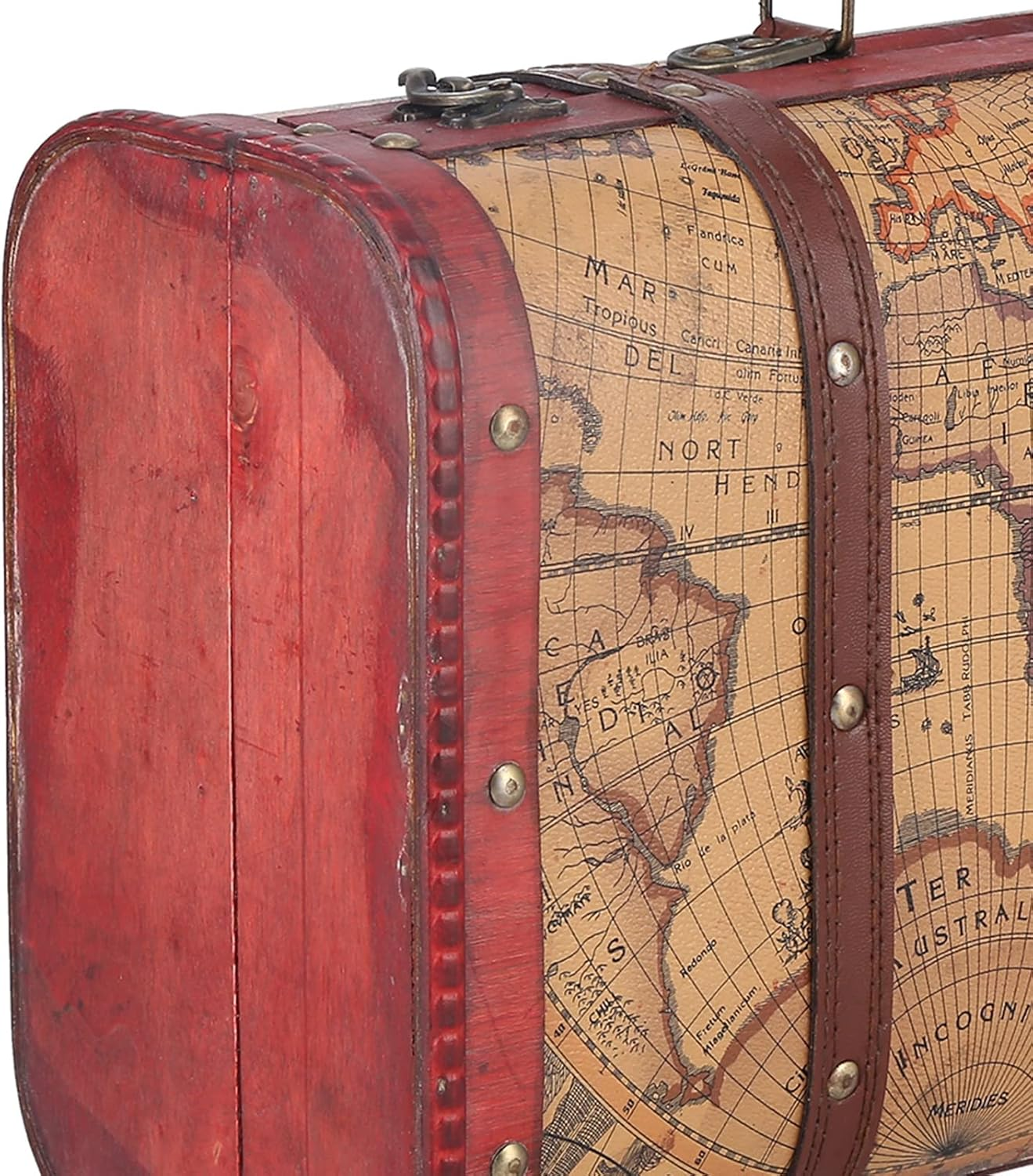 Vintage Suitcase Portable Wood Map Pattern Retro Storage Chest Home Decoration image number 2