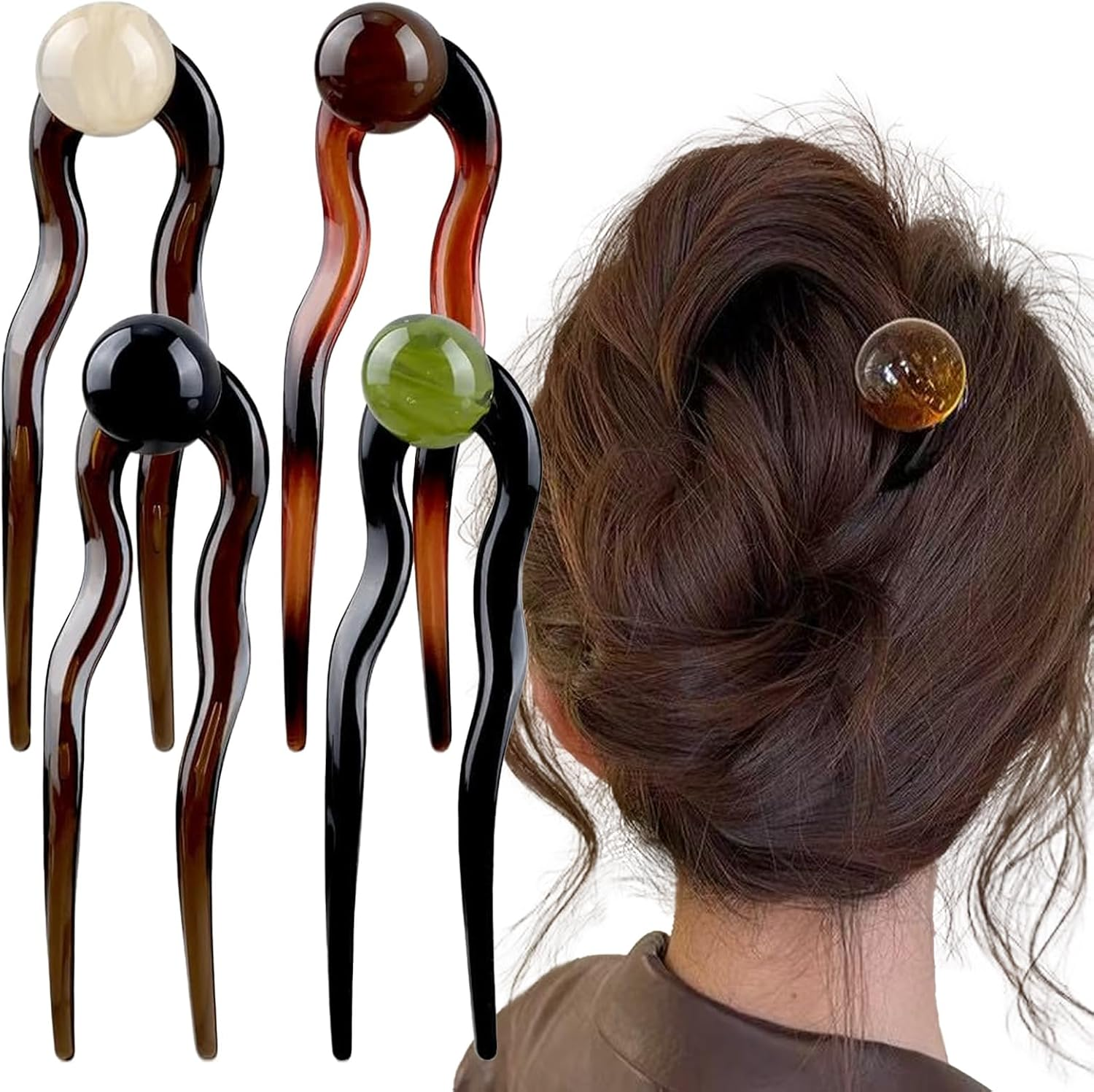 4 Pcs French Hair Pins - U Shaped Pearl Hairpins for Women, Elegant Hair Clips for Thick/Thin Hair, Perfect for Bun Chignon Roll Hairstyles image number 2