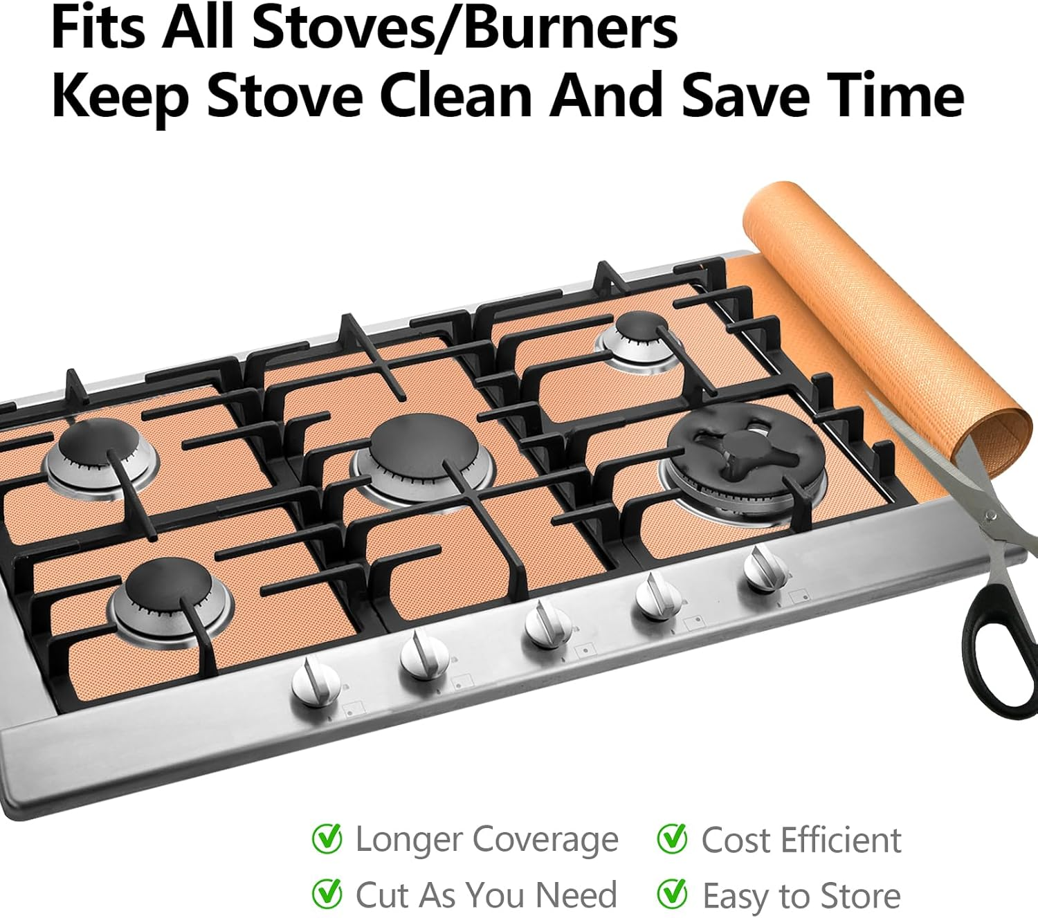 Cut to Size 16''X75'' (1,200 Sq. Inches) Oven Liners for Bottom of Oven, Non Stick Teflon Baking Mats, Reusable Kitchen Accessories for Gas Toaster Oven, Grills, Air Fryer Liners image number 6