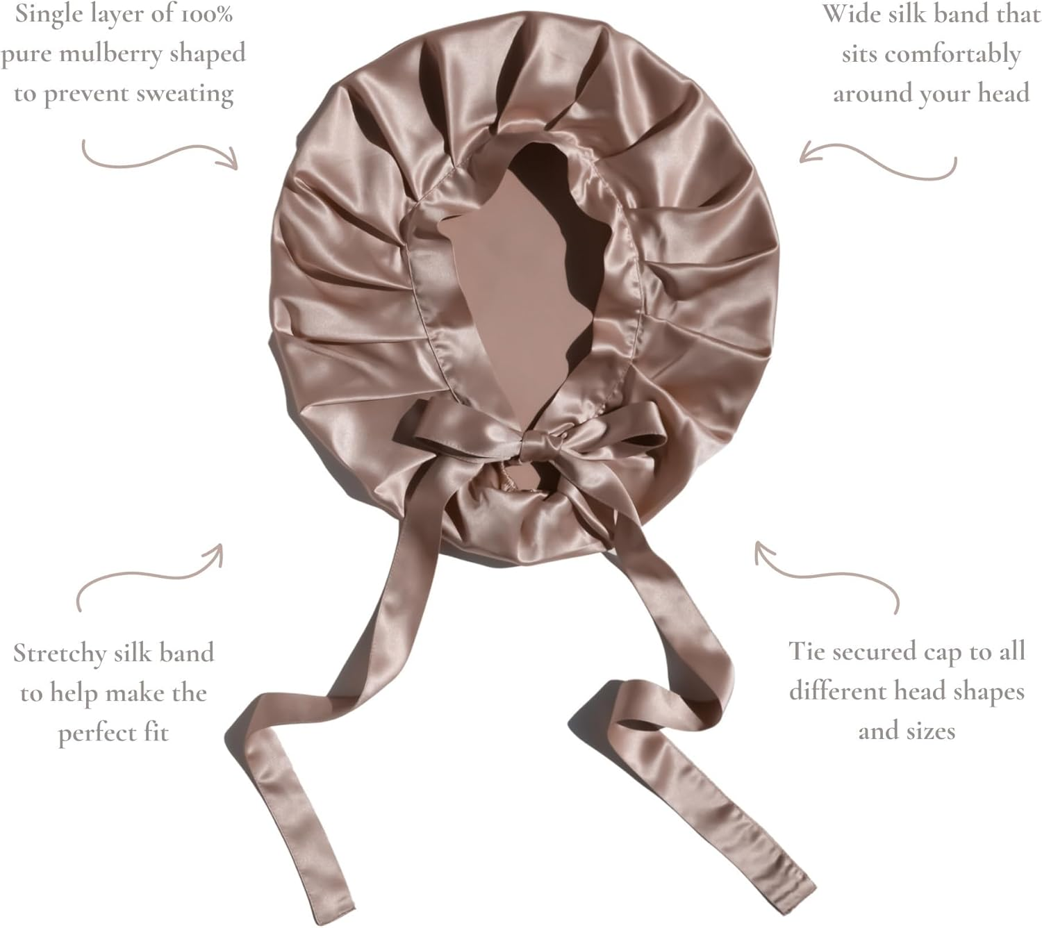 100% Pure 22 Momme Mulberry Silk Sleep Bonnet for Women Hair with Adjustable Ribbons, Oeko-Tex Certified,1 Layer, Caramel, One Size image number 1