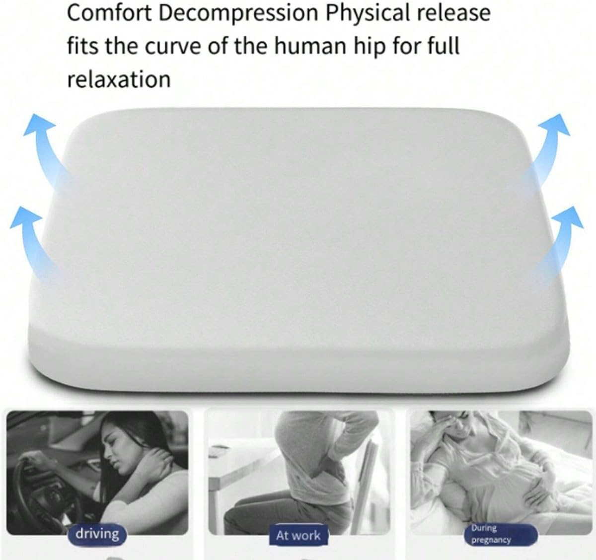 AIMALL Memory Foam Car Seat Cushion 15X15X1.57In Universal Breathable Pad for Driver and Passenger Four Seasons Use Tailbone Relief Support for Office Chair Black Grey Beige - Grey image number 6