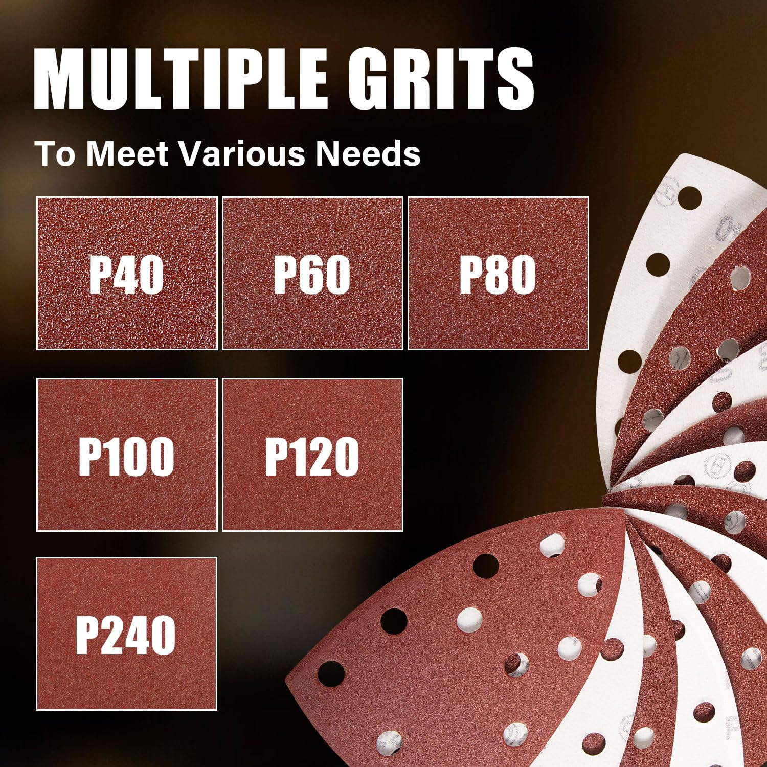 TOPEX Triangle Mouse Detail Sander Pads 102 * 148Mm Sanding Sheets Abrasive Sheet Hook&Loop Mixed Grits Coarse Accessories for TOPEX 3In1 Multi-Function Electric Sander (TX098)