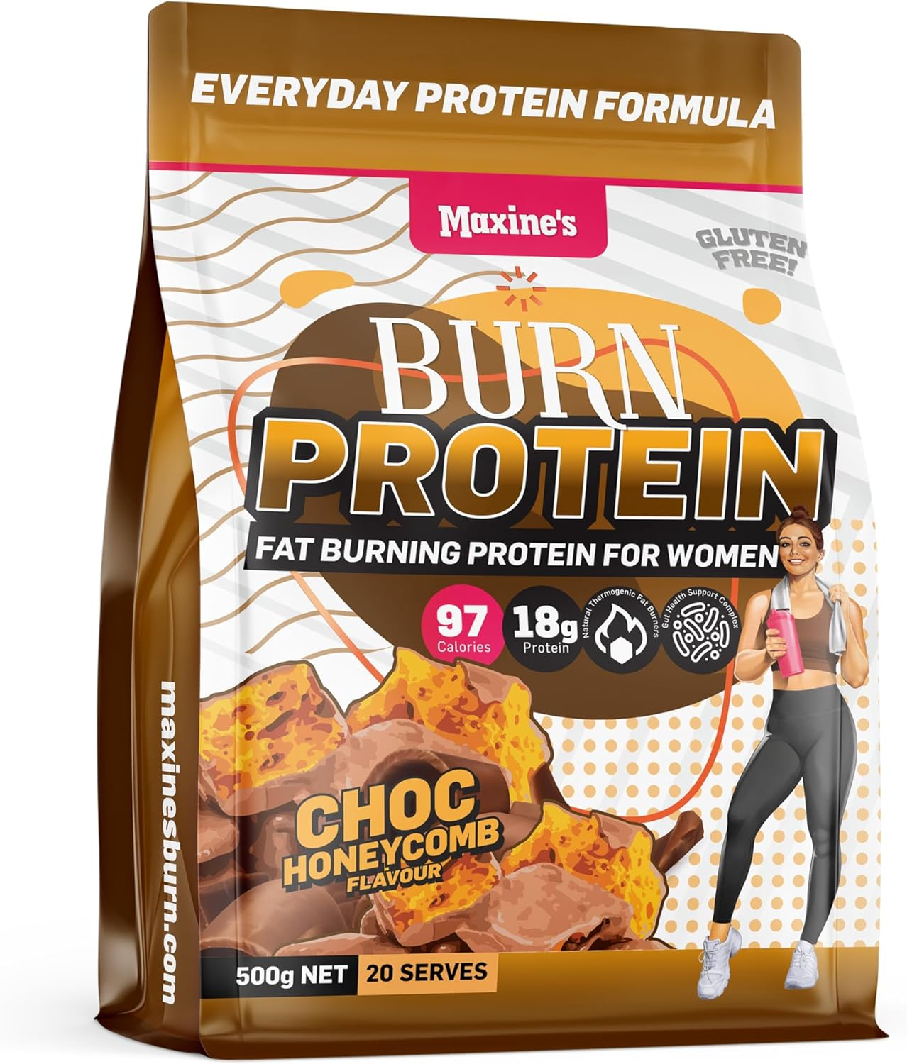 Maxine'S Burn Chocolate Honeycomb Gluten Free Protein Powder 500 G image number 1