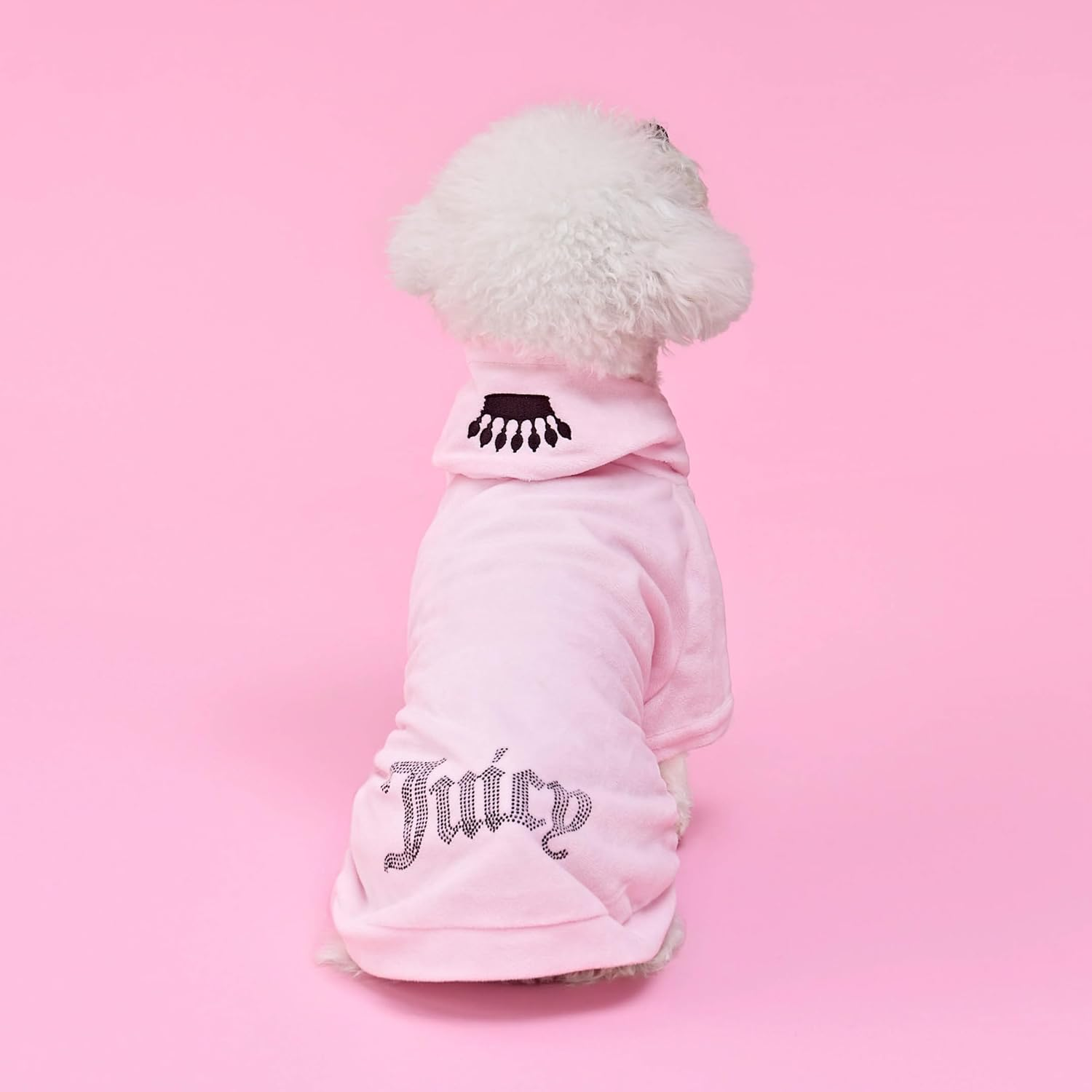 Juicy Couture Hooded Pet Juicy Bling Velour Tracksuit Chest 16 Inches for Small Dogs and Cats - Pink - XS/S