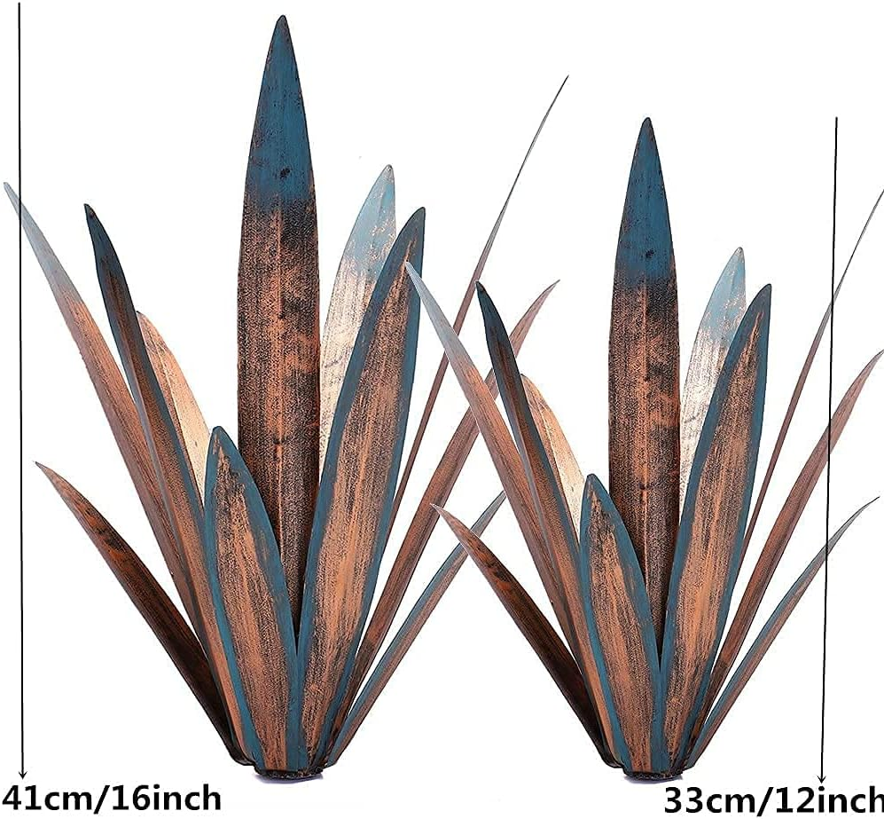 Jesokiibo 2Pcs Tequila Rustic Sculpture DIY Metal Agave Plant Home Decor Rustic Hand Painted Metal Agave Garden Ornaments Outdoor Decor Figurines Home Yard Decorations Stakes Lawn Ornaments image number 2