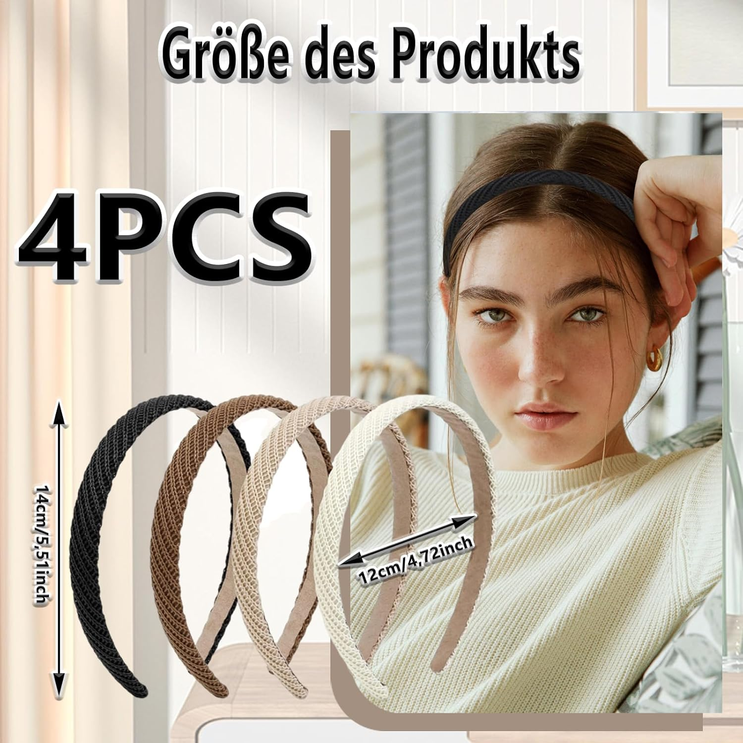 Whaleo Set of 4 Women'S Headband Women'S Costume Headband Hair Accessories Hair Band Thin Slim image number 2