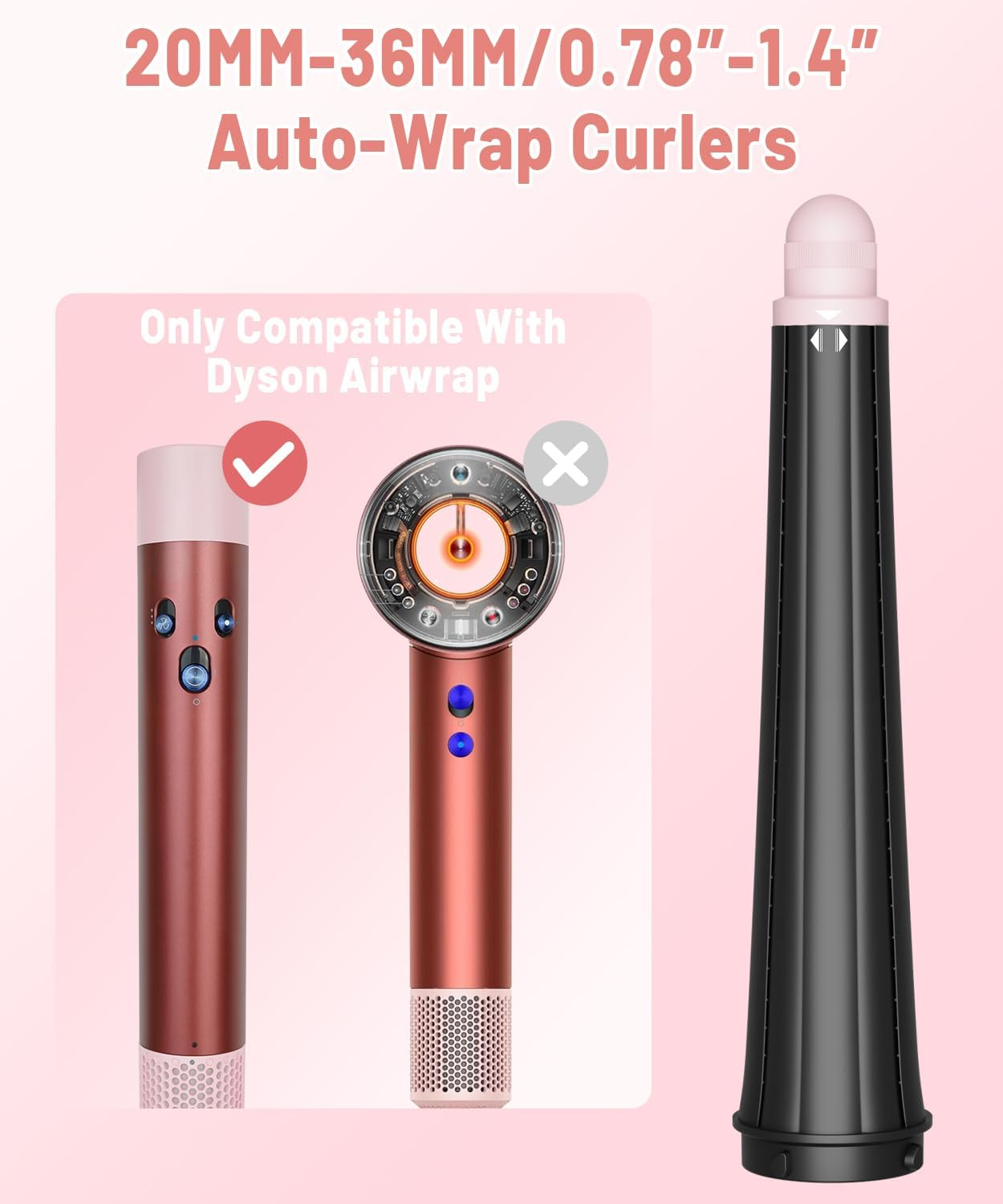 0.78In-1.4In Conical Long Barrels Attachment for Dyson Airwrap HS01 HS05 HS08 Accessories, 20MM-36MM Auto-Wrap Curling Iron Curlers for Professional Barrels Curl and Wave Curl Hair, Pink image number 5