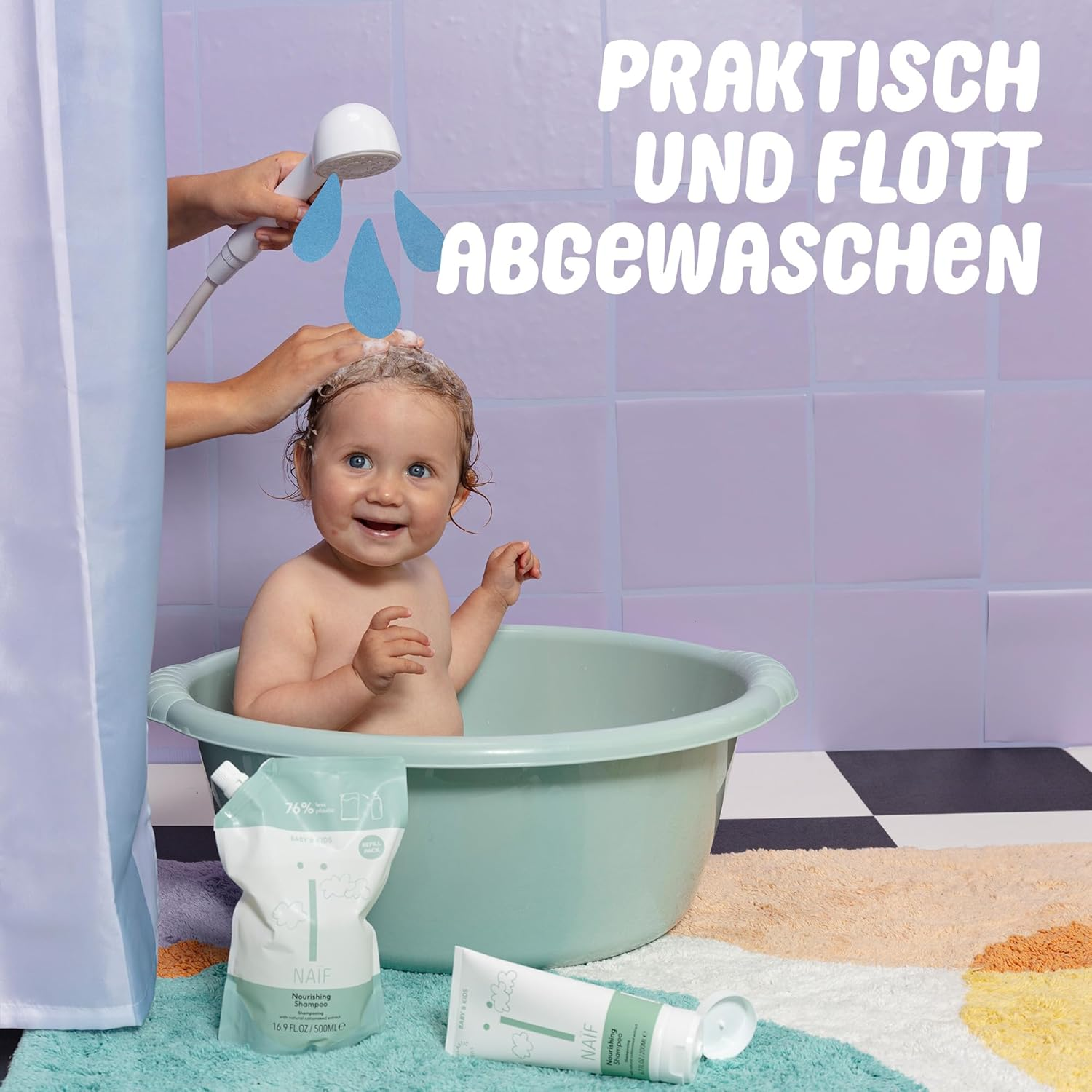 Na&iuml;f, Nourishing Shampoo for Baby and Child, Cleans Hair and Sensitive Scalp, Free from SLS/SLES and Silicone, Natural Shampoo with Coconut & Cotton Seed Oil, 100% Vegan, 500 Ml image number 2