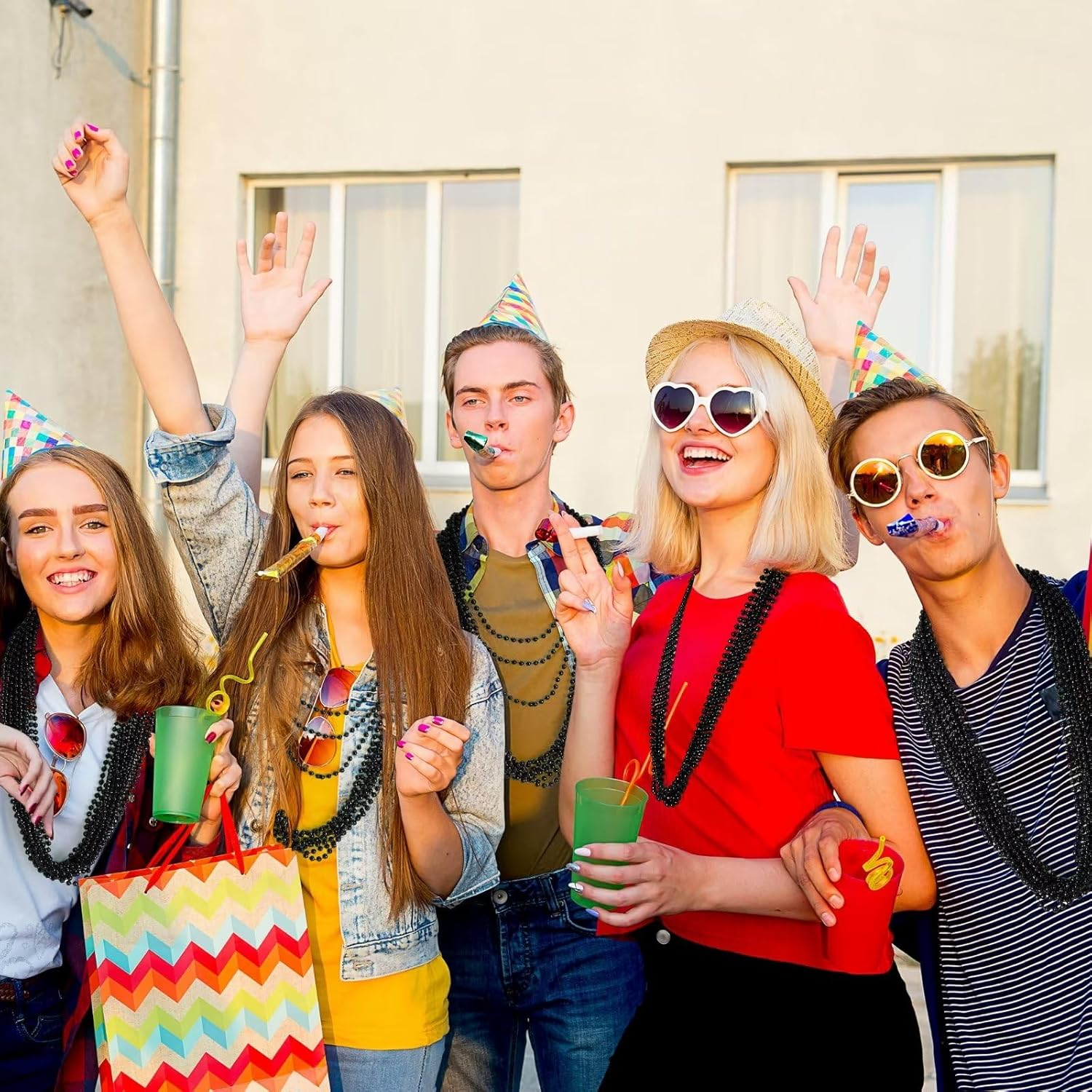 24PCS Black Bead Necklace, Halloween Black Bead Necklaces Stuff Accessories, 33" Mardi Gras Beads Necklace Costume, Festival Parade Throw for Halloween Wedding Party Events Supplies Decorations image number 5