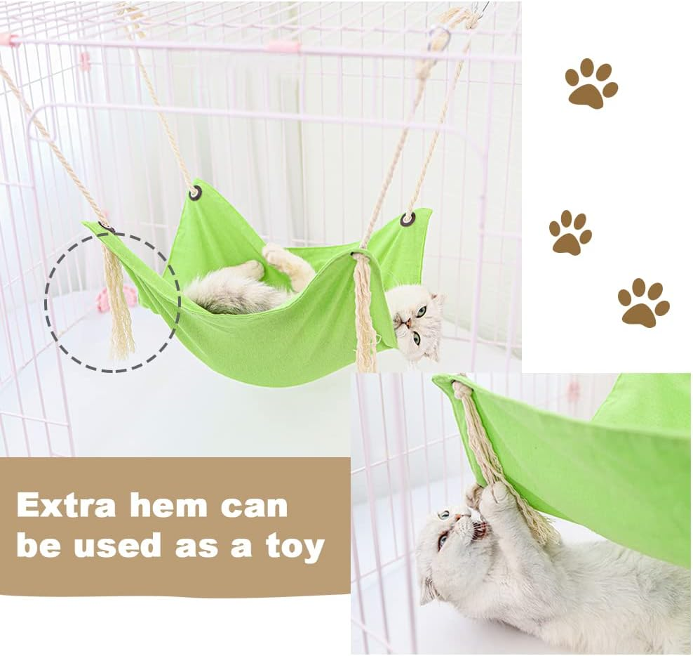 Breathable Pet Cage Hammock - Cat Hanging Bed with Metal Carabiners and Tassels, Suitable for Kittens, Rabbits, Small Dogs (Khaki) image number 2