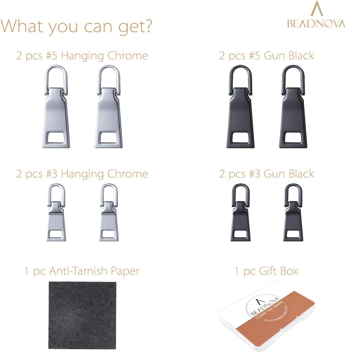 BEADNOVA Zipper Pull Replacement Metal Zipper Pull Repair Zipper Pull Tab for Luggage Suitcase Backpack Jacket Bags Coat Boots (Gun Black and Silver Color Assorted, Size 3 and 5, 8 Piece) - Gold-8P image number 4