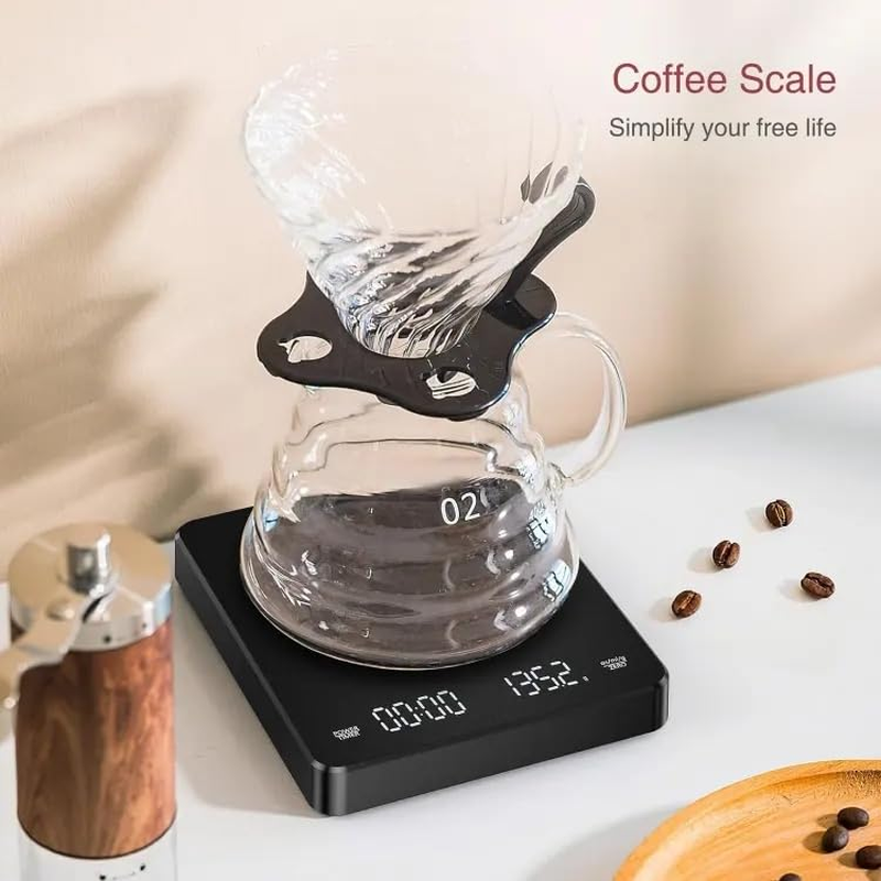 Digital Coffee Scale with Timer (3Kg/0.1G) High Precision Espresso Electronic Food Gram Scale | C Type Rechargeable with LED Touch Screen High Temperature Resistance Base Auto off | Measures Oz/Ml/G image number 1