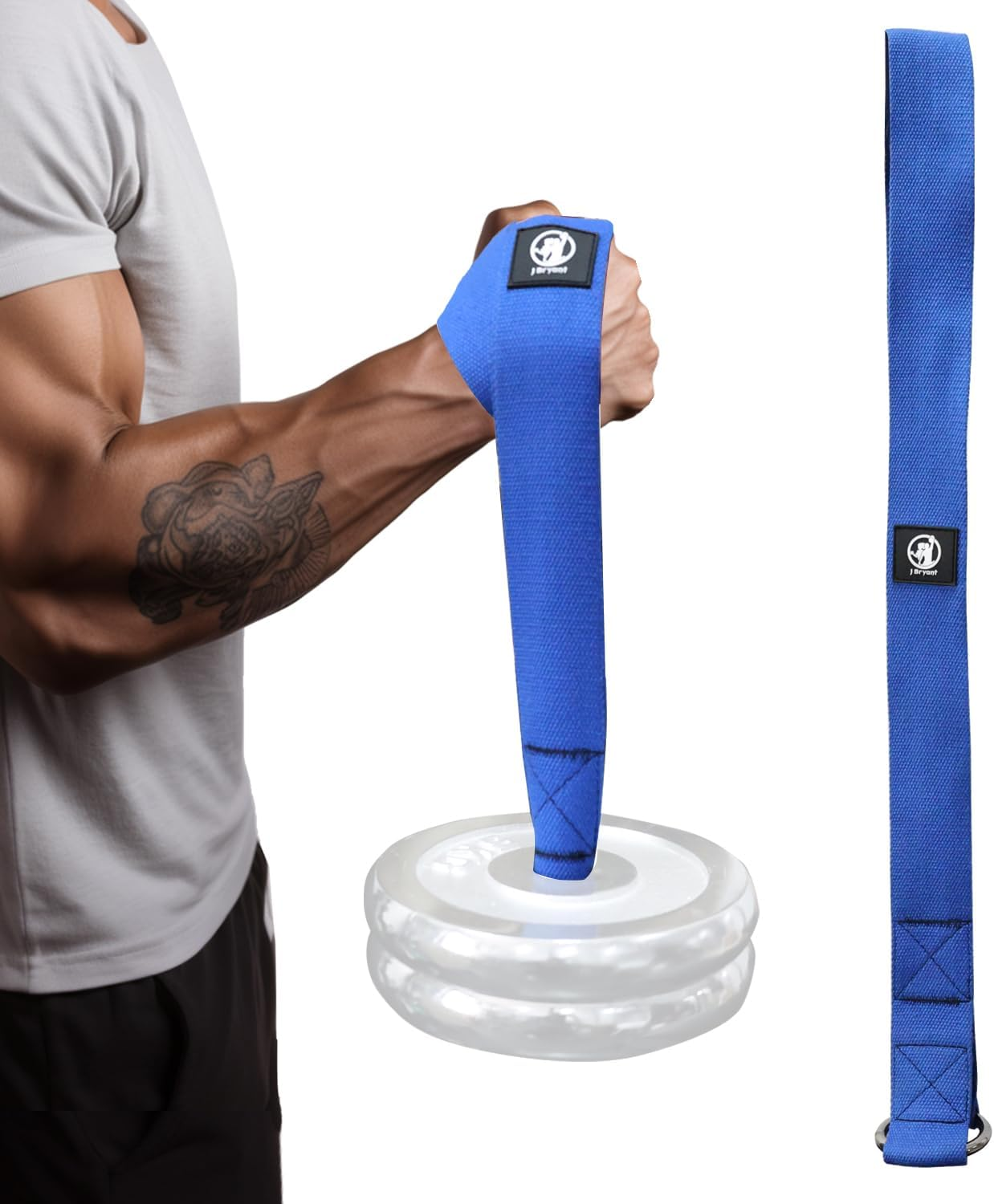 J Bryant Arm Wrestling Training Strap Belt Hand Grip- Ideal for Wrist Forearm and Biceps Workouts Multifunctional Home Gym Fitness Equipment Compatible with 1 Inch and 2 Inches Barbell Plates