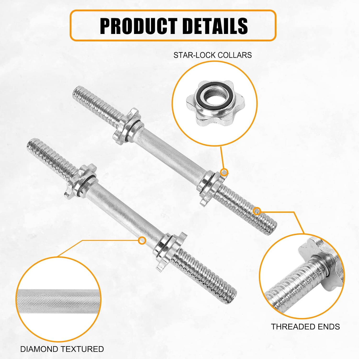 Threaded Dumbbell Rubber/Chrome Handles 1 Inch Pair, Adjustable Dumbbell Bar Handles, Fits Standard Weight Plates with 1&rdquo; Diameter, for Gym Workouts, Exercise, Weightlifting, Sold in Pair image number 7