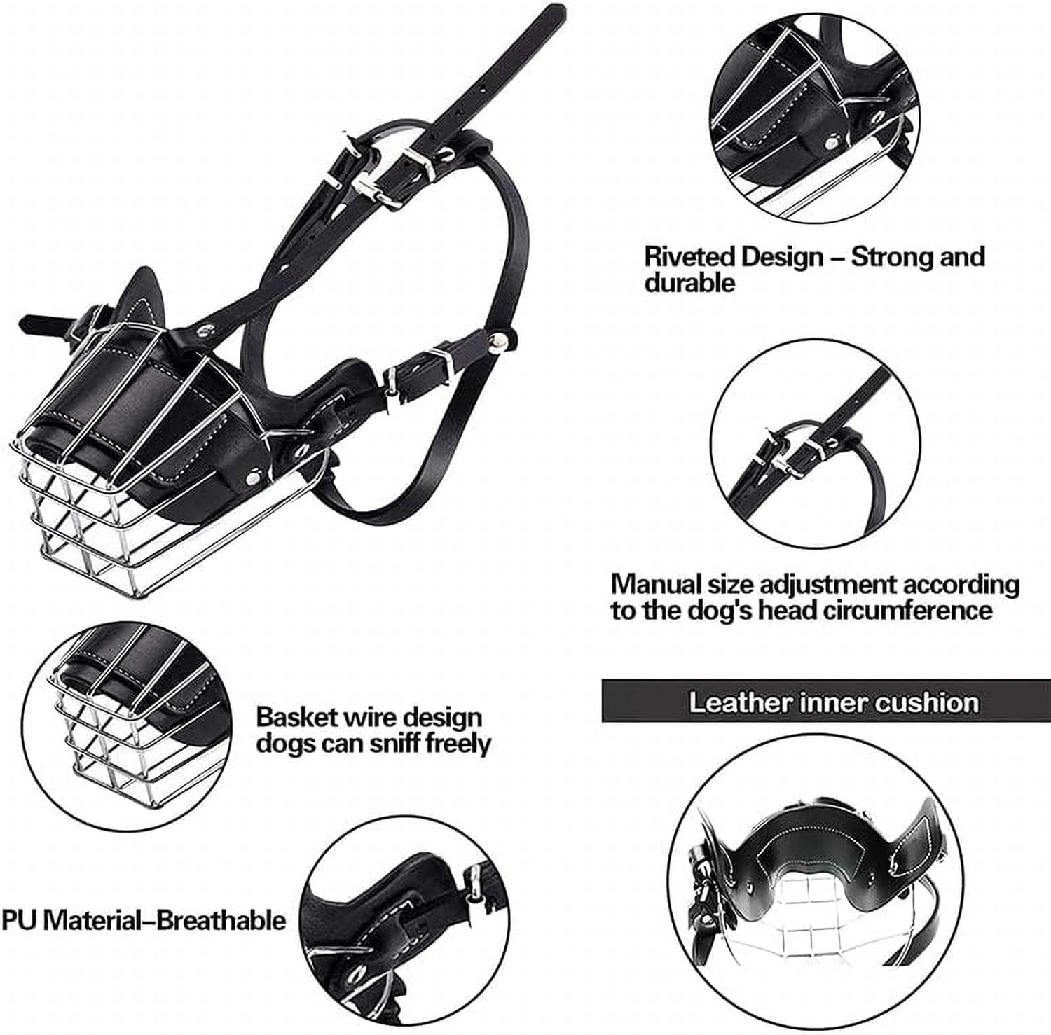 Misaakoeq Dog Muzzle Wire Basket | Adjustable Metal Basket for Biting Chewing | Dog Mouth Mesh, Muzzles for Large Breed Dogs, Dog Muzzle for Small, Medium and Large Dog image number 5