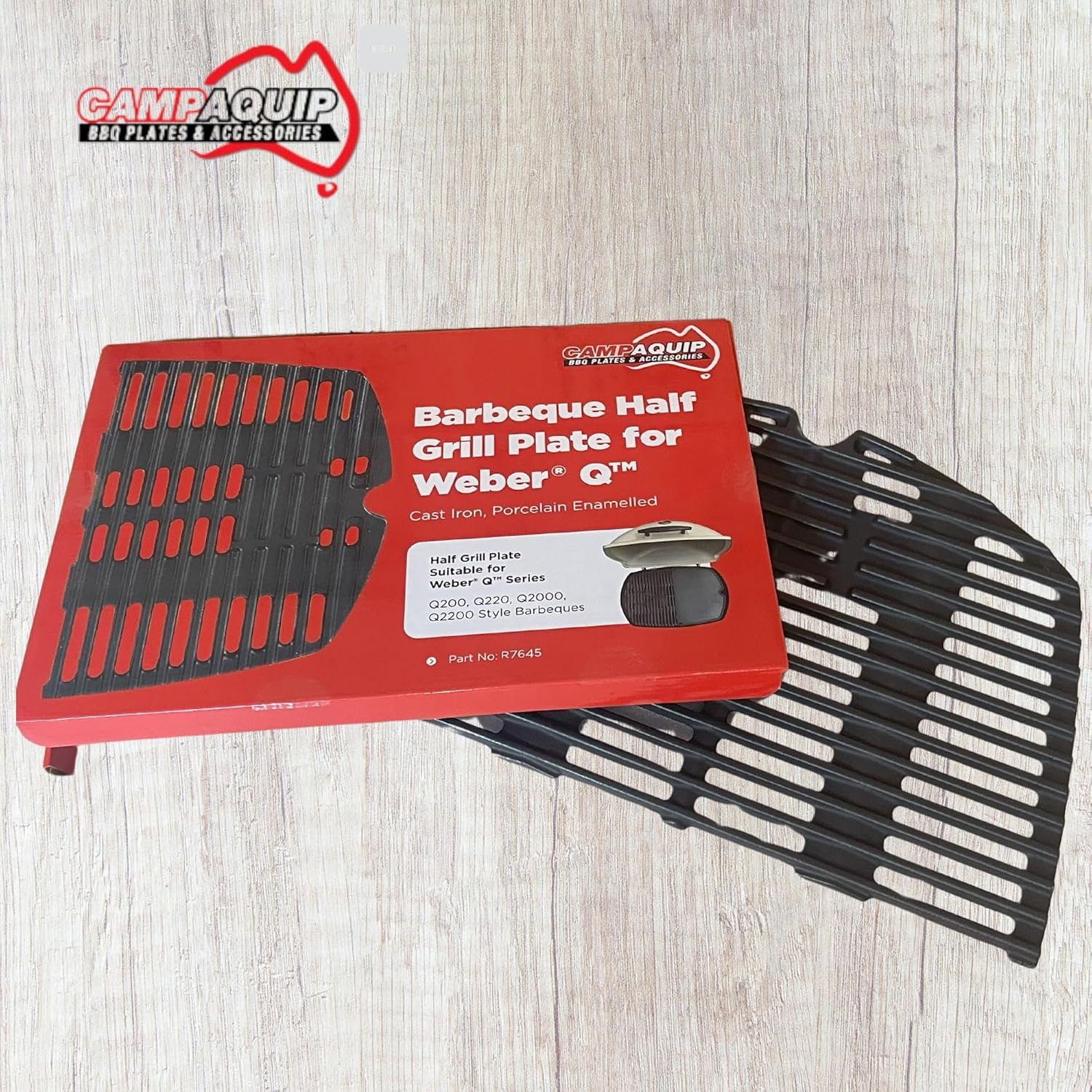 Half BBQ Grill Plate | Fits Weber Q Series | Q2000 | Q2200 | Q200 | Q220 | Cast Iron Griddle | Matt Porcelain Enamel Cooking Plate | BBQ Accessories | NOT for N Series image number 3