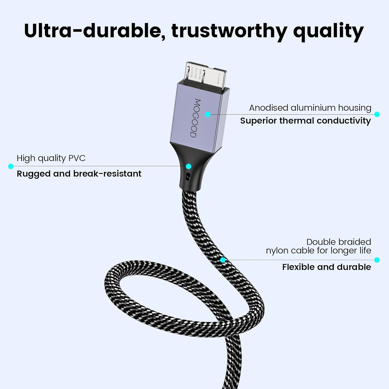 MOGOOD USB C Male to Micro B Cable(2M), Micro B to USB3.0 C Male Cable, USB C to Micro B Hard Drive Cable Compatible with Toshiba,Seagate,Wd External Hard Drive,Galaxy S8/S9/S10, Etc image number 2