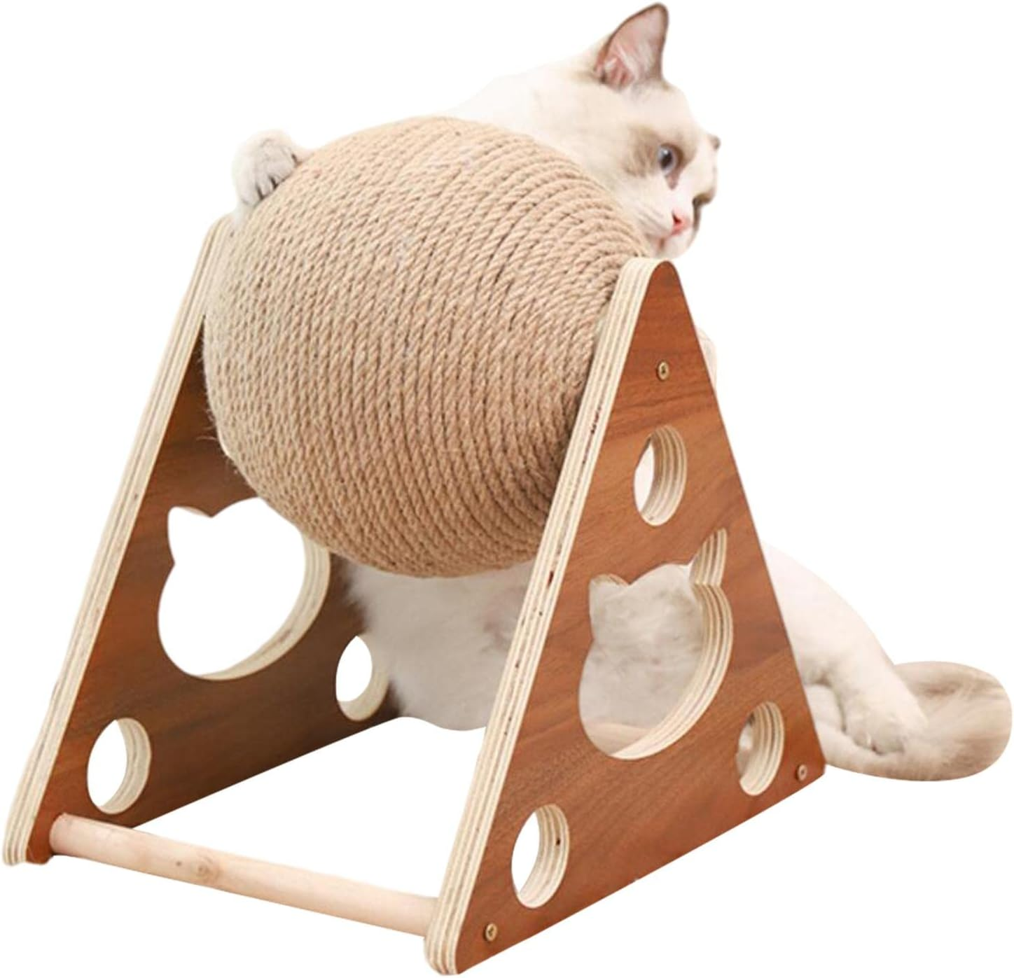 Cat Scratcher Toy Ball - Natural Sisal Cat Scratching Ball,Cat Scratching Ball for Cats & Kittens, Interactive Solid Wood Scratcher Indoor Cats Toy for Small Medium Pet Cat 通用 image number 3