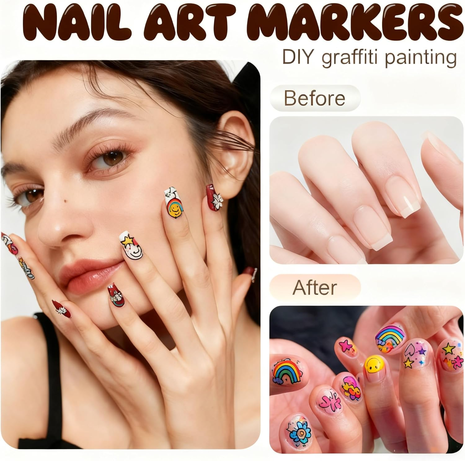 Nail Art Pens & Nail Art Markers Set, 12 Color Professional Fine Tip Nail Polish Pens for 3D Designs, DIY Nail Art Kit for Beginners & Kids