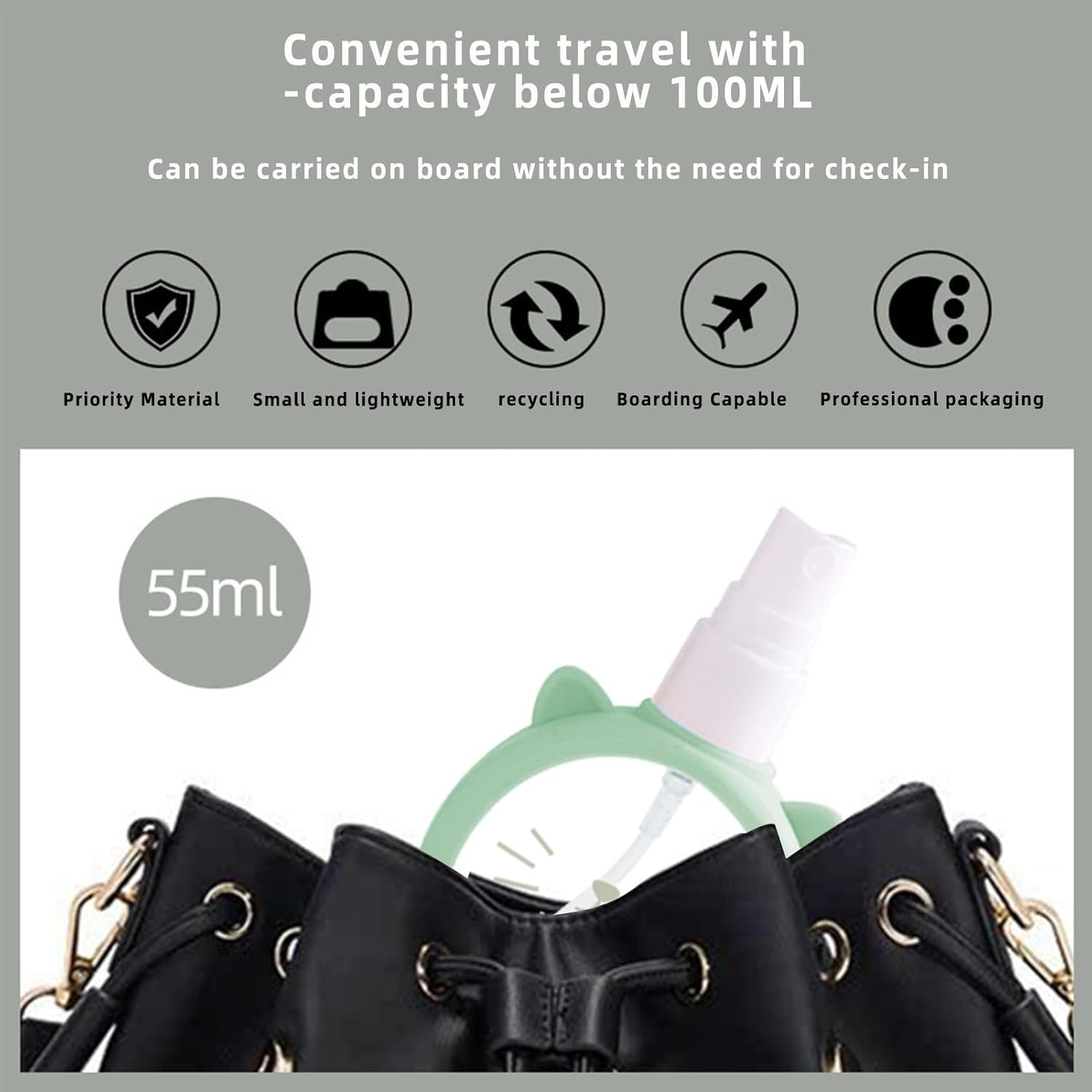 Spray Bottles with Fine Mist, 55 Ml Cartoon Refillable Perfume Bottle, Fine Mist Leak-Proof Empty Cosmetic Spray Bottle, Reusable Liquid Container with Lid for Travel at Home - Green image number 2