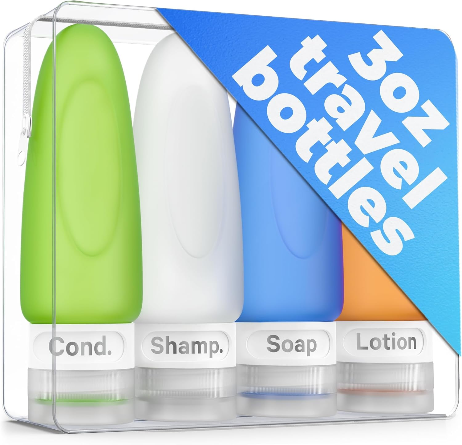 Dot&Dot Leak Proof Travel Bottles for Toiletries - TSA Approved Travel Shampoo Bottles - 3Oz Travel Shampoo and Conditioner Bottles - Travel Size Toiletries - 3 Oz Silicone Travel Bottles with Labels,