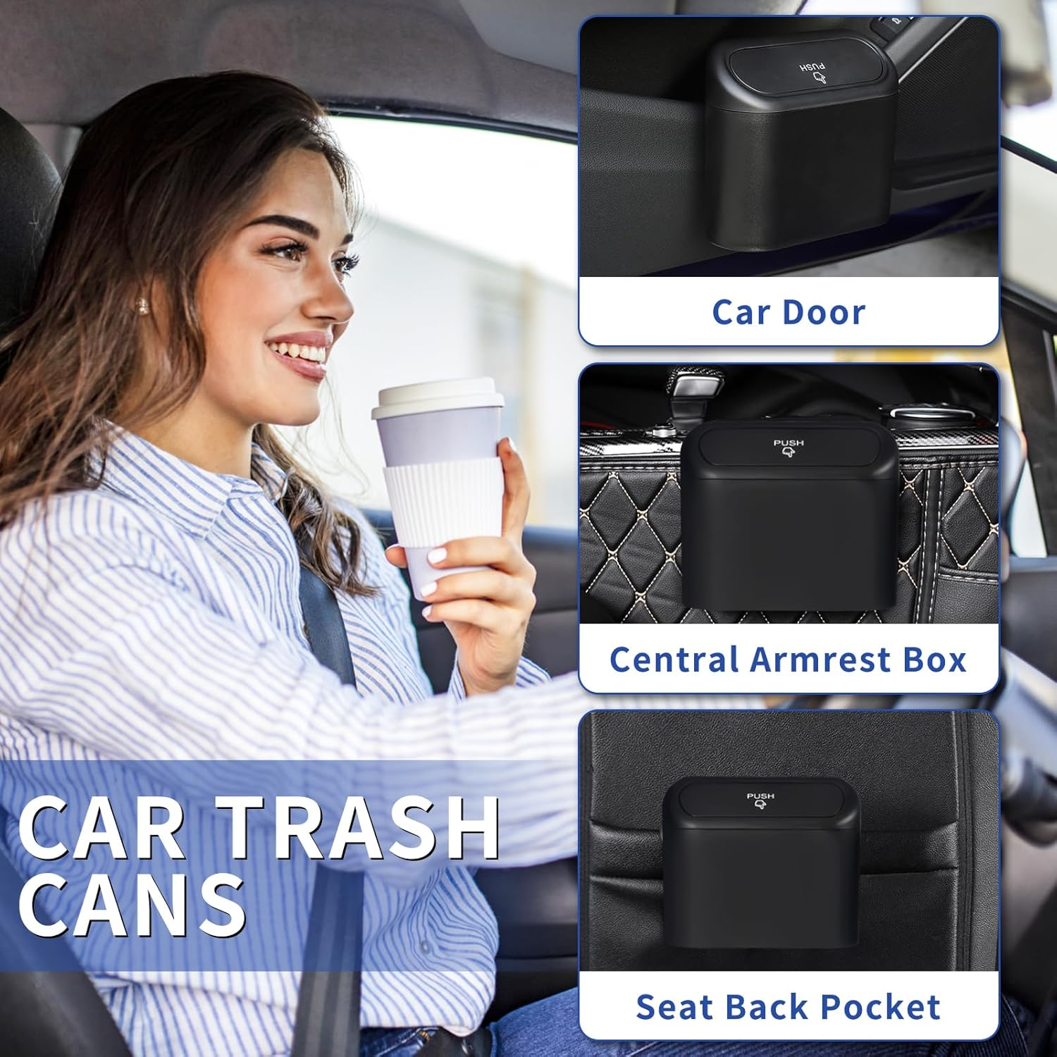 Car Trash Can, Car Bin with Lid, Trash Bags and Car Hooks, Mini Car Garbage Can Small Dustbin Garbage Organizer for Car Office Home image number 3