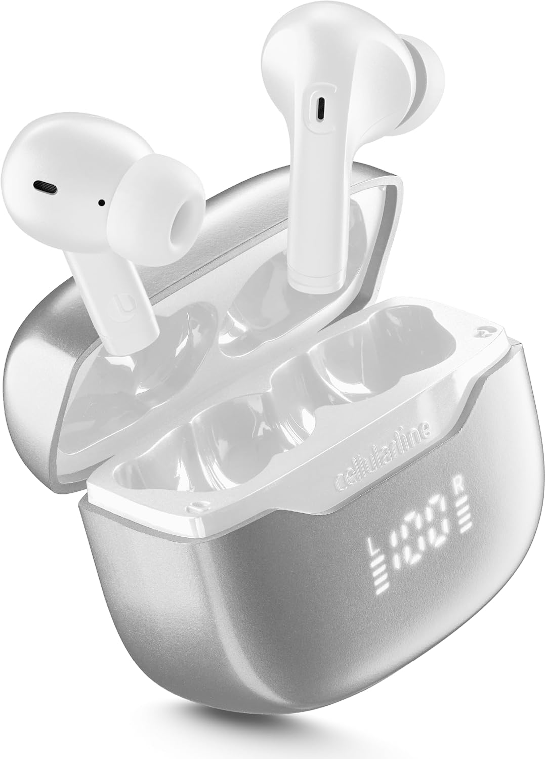 Cellularline Key PRO In-Ear Headphones with ENC, 4 Microphones, LED Display, Multipoint Technology, 30 Hours Playtime, Auto Pairing and Touch Control, Black