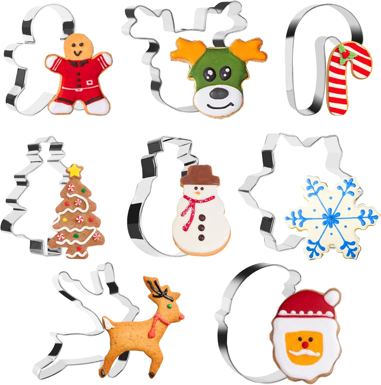 Christmas Cookie Cutters, Santa Claus, Snowflake, Christmas Tree, Snowman, Reindeer, Gingerbread Man, Stainless Steel Cookie Cutters for Baking Cookies Fondant Set of 8 image number 3