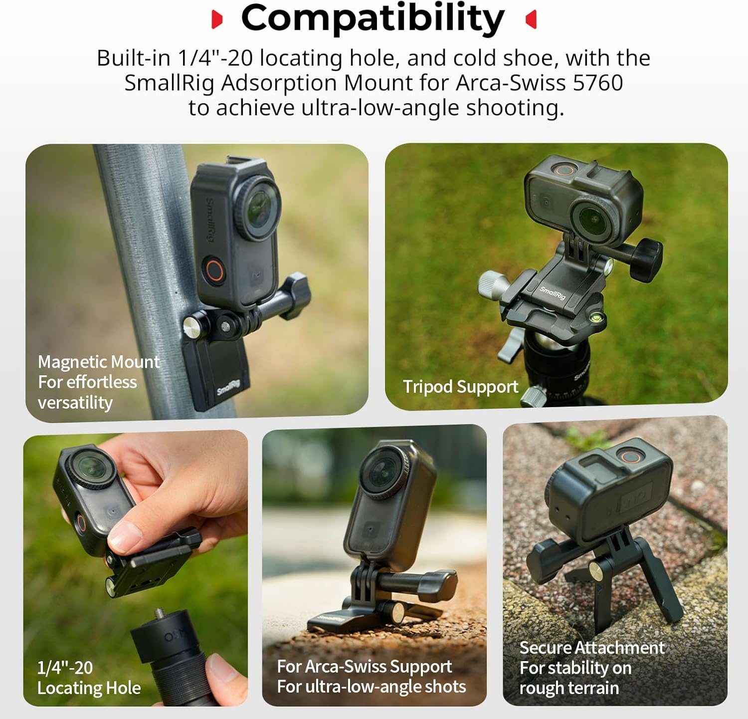 Smallrig Vertical to Horizontal Action Camera Cage Kit for DJI Osmo Nano, with 1/4"-20 Locating Hole, Silicone Gasket, Cold Shoe, Quick Release Design, Ultra-Low-Angle Shooting - 5757 image number 6