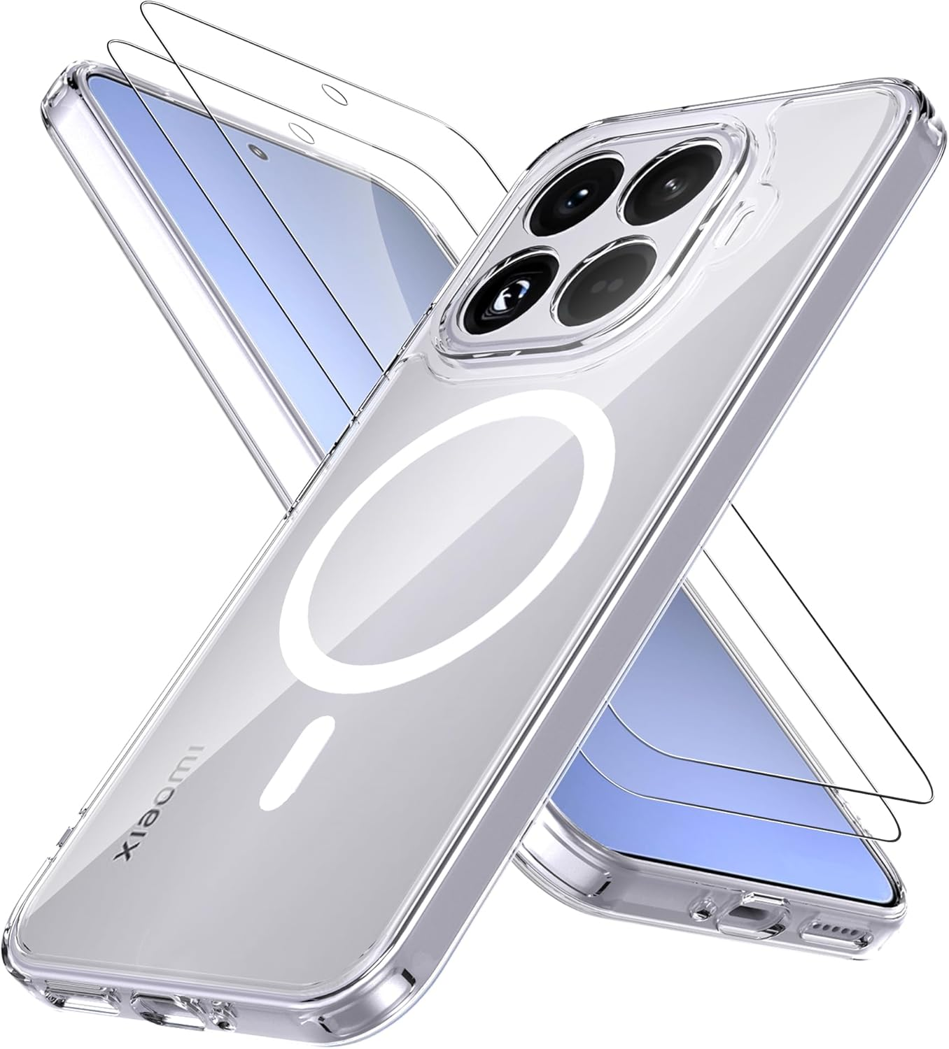 Anoowkoa Magnetic Case for Xiaom 15T Pro Case and Pack of 2 Tempered Glass, Suitable for Magsafe, Anti-Yellowing, Anti-Scratch, Compatible with Xiaom 15T Pro (Clear)