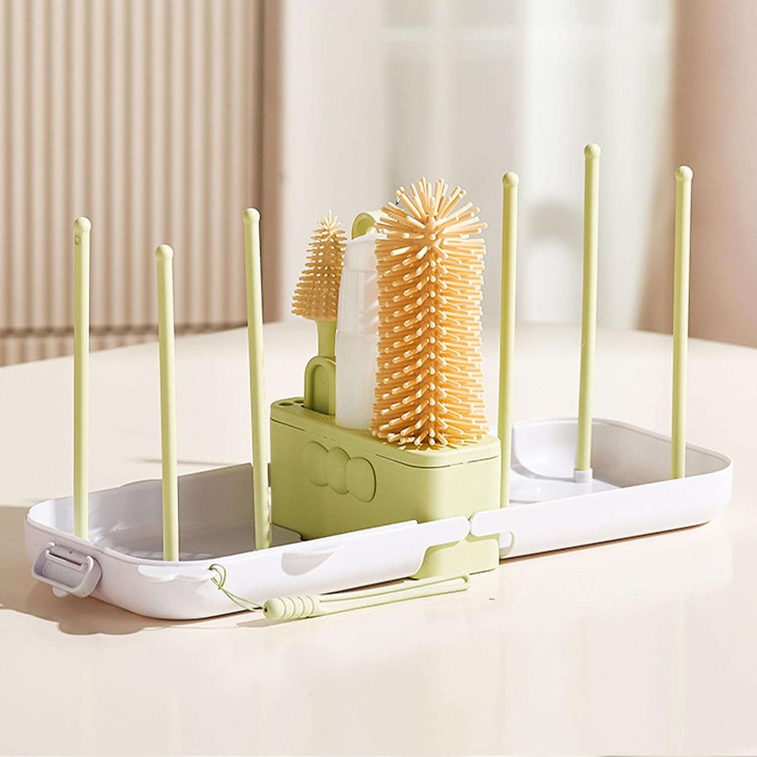 Uandhome Portable Bottle Brush Set,7 in 1 Bottle Cleaner Brush Kit with Silicone Bottle Brush,Nipple Cleaning Brush,Straw Brush,Soap Dispenser,Storage Box,Bottle Drying Rack for Home and Travel image number 1